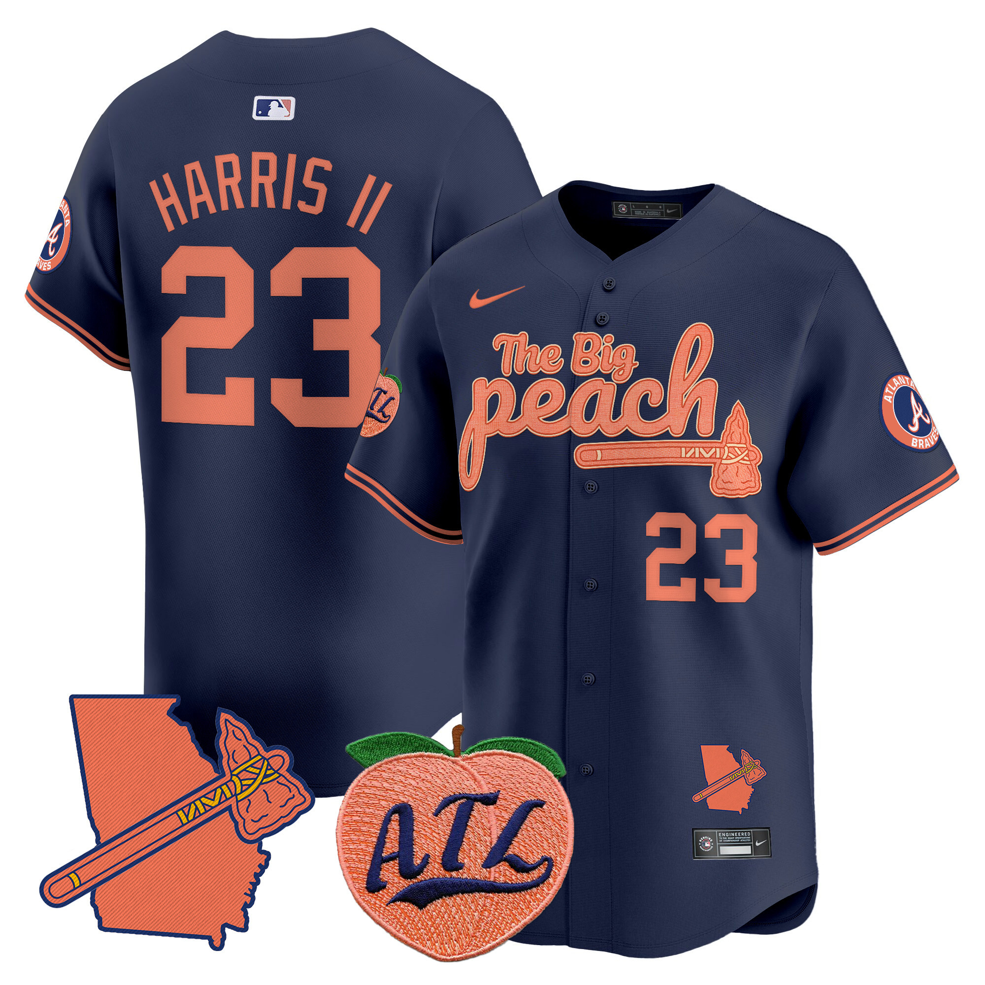 Men's Michael Harris II Atlanta Braves The Big Peach Vapor Premier Limited Navy Jersey V2 - All Stitched