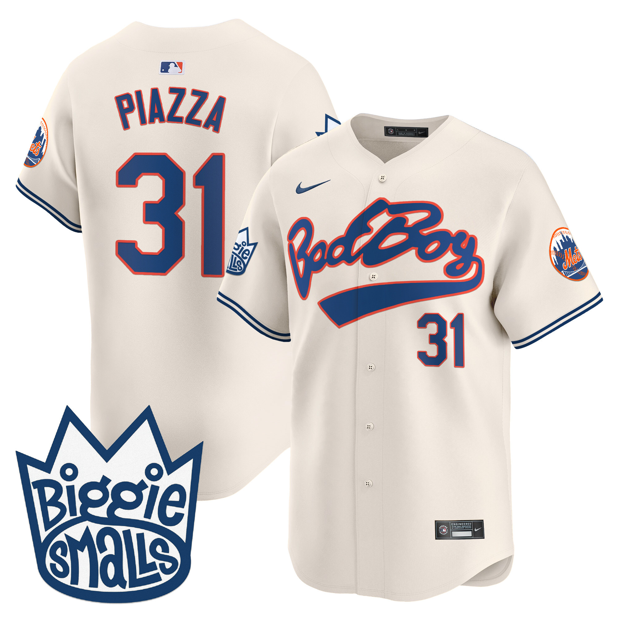 Men's Mike Piazza New York Mets Biggie Smalls Vapor Premier Limited Cream Jersey - All Stitched