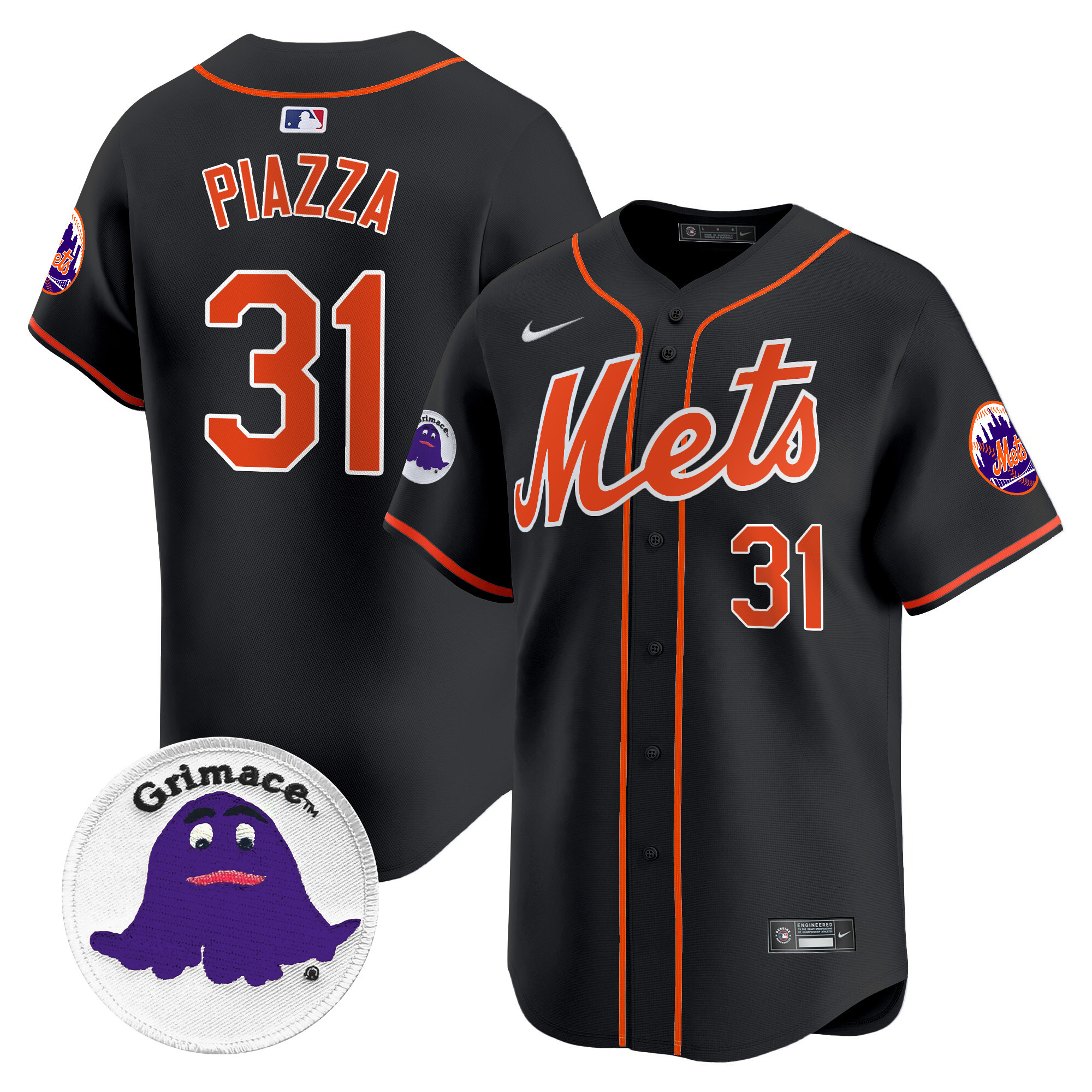 Men's Mike Piazza New York Mets Grimace Vapor Premier Limited Black Jersey - All Stitched
