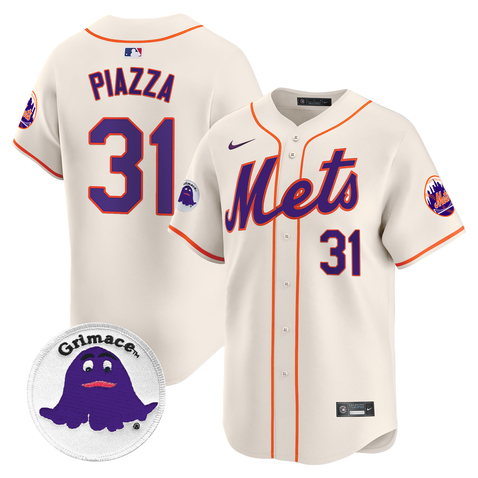 Men's Mike Piazza New York Mets Grimace Vapor Premier Limited Cream Jersey - All Stitched