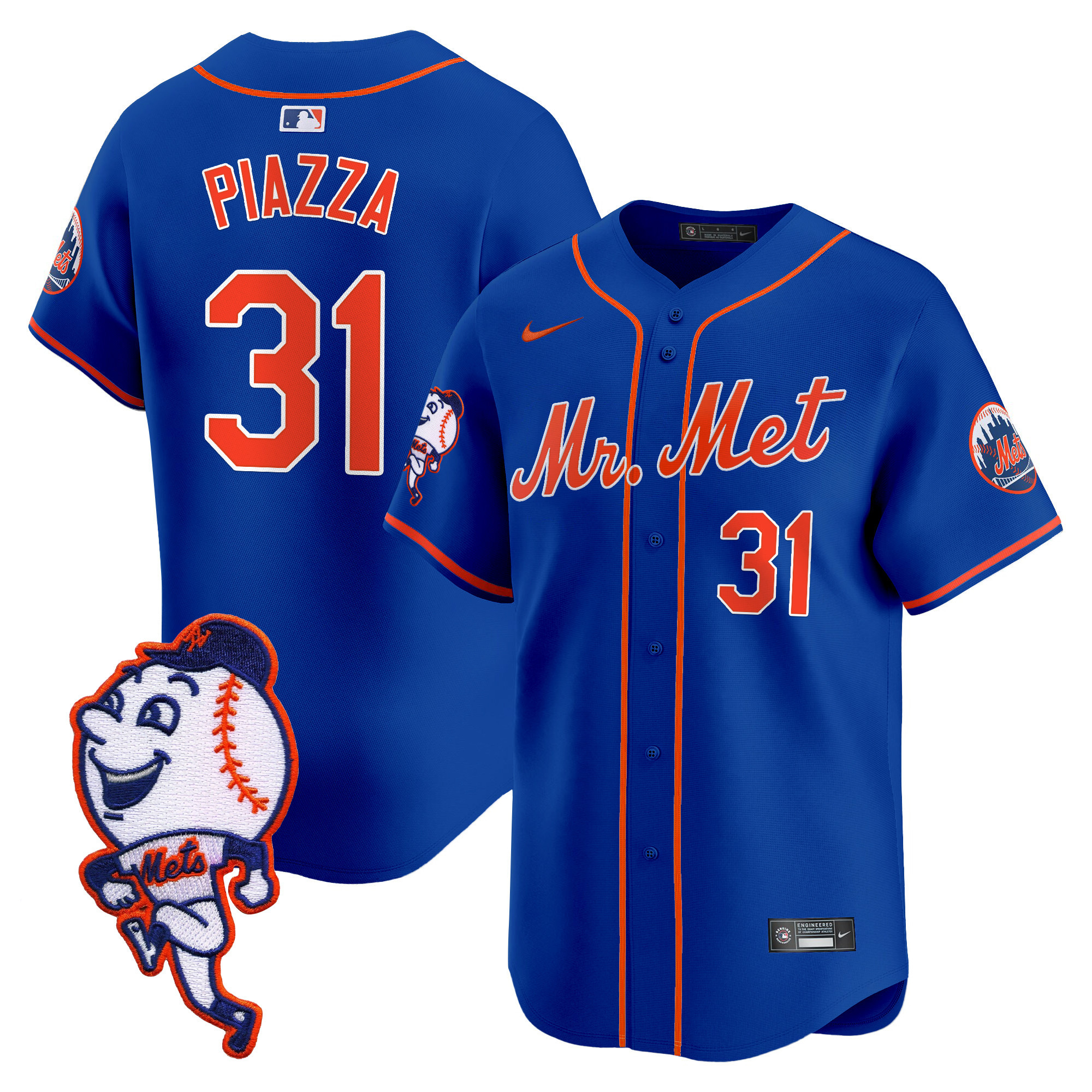 Men's Mike Piazza New York Mets Mr. Met Patch Vapor Premier Limited Royal Jersey - All Stitched