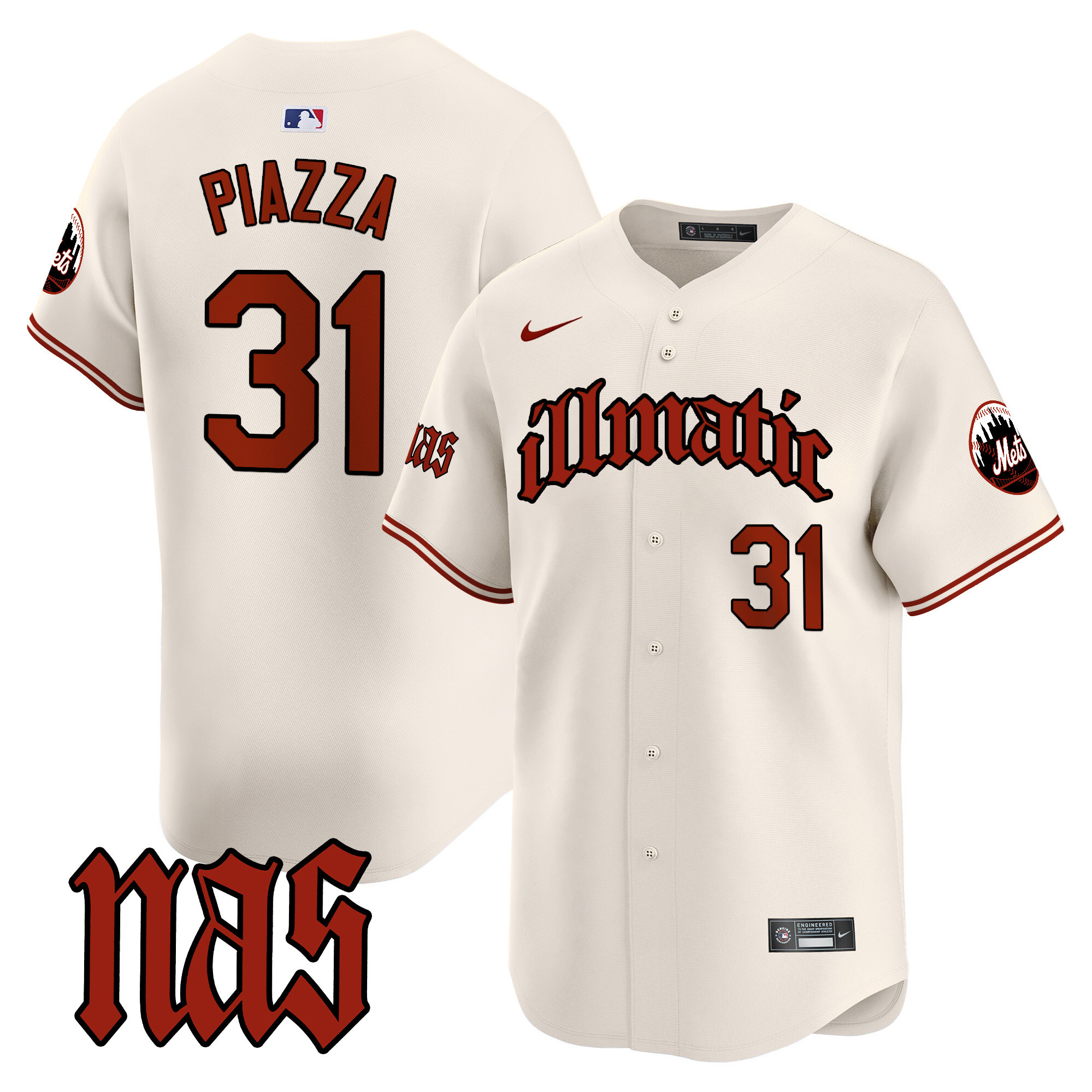 Men's Mike Piazza New York Mets Nas Illmatic Vapor Premier Limited Cream Jersey - All Stitched
