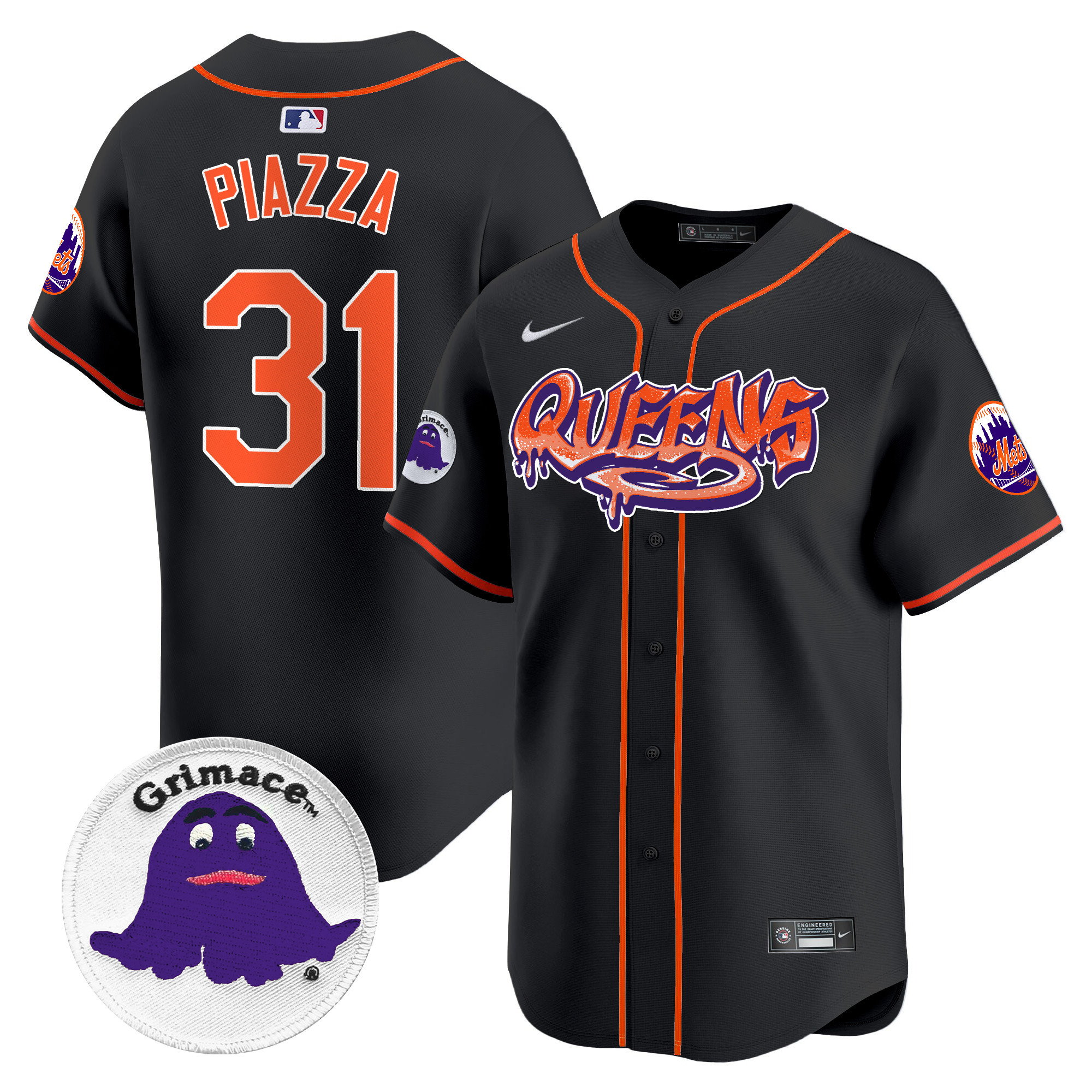 Men's Mike Piazza New York Mets Queens Graffiti Vapor Premier Limited Black Jersey - All Stitched