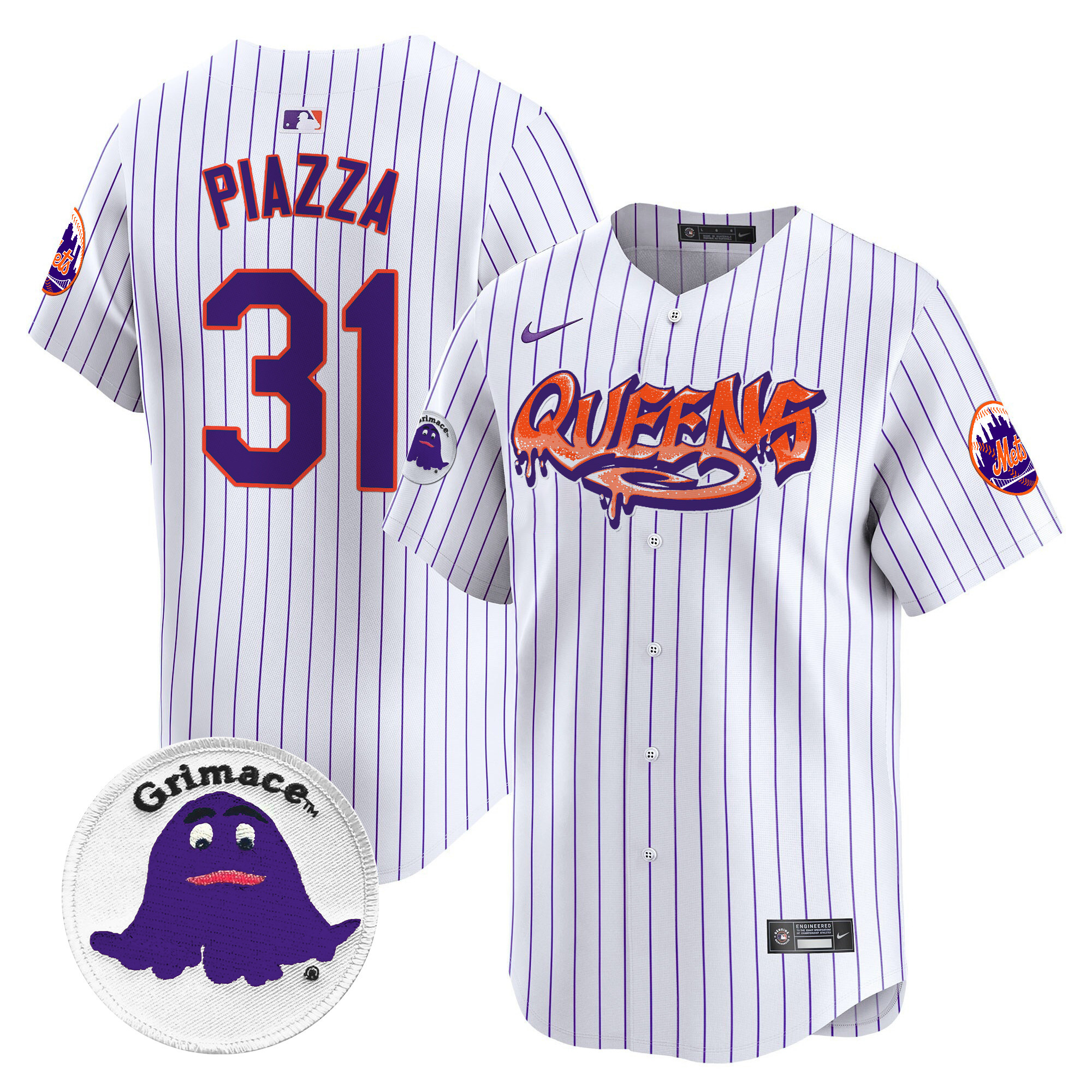 Men's Mike Piazza New York Mets Queens Graffiti Vapor Premier Limited Pinstripe Jersey - All Stitched
