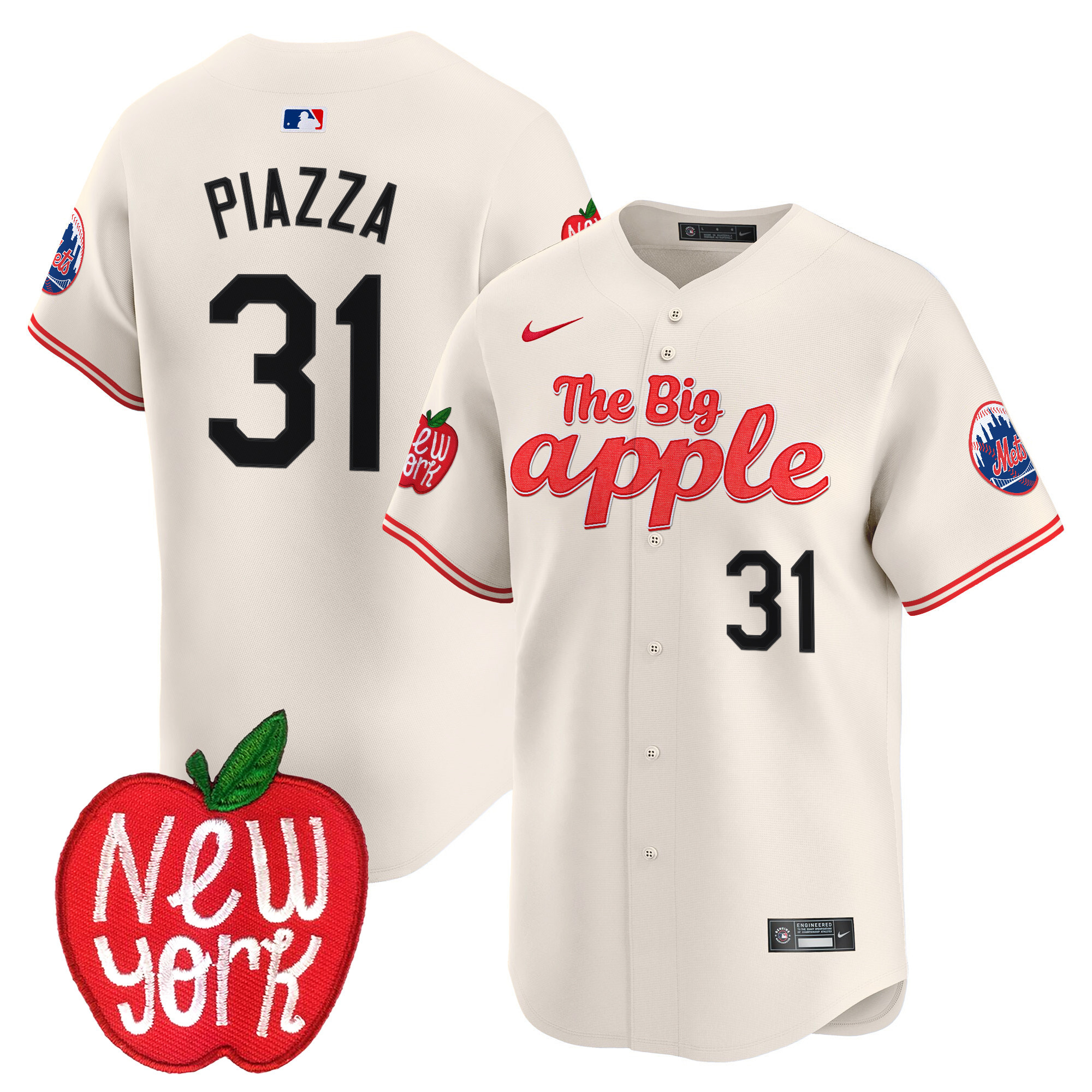 Men's Mike Piazza New York Mets The Big Apple Vapor Premier Limited Cream Jersey - All Stitched
