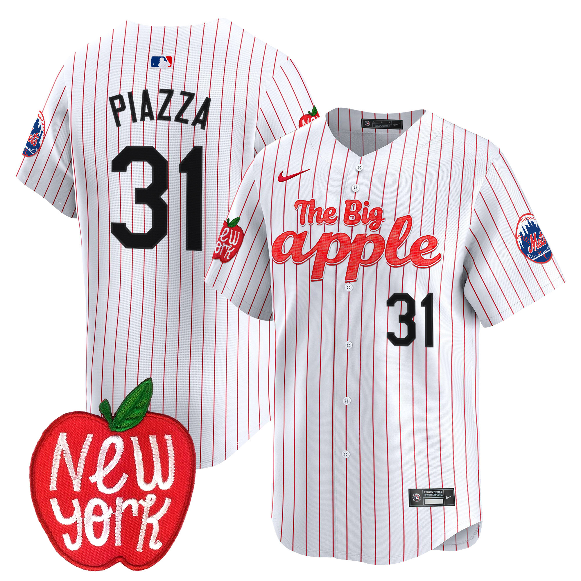 Men's Mike Piazza New York Mets The Big Apple Vapor Premier Limited Pinstripe Jersey - All Stitched