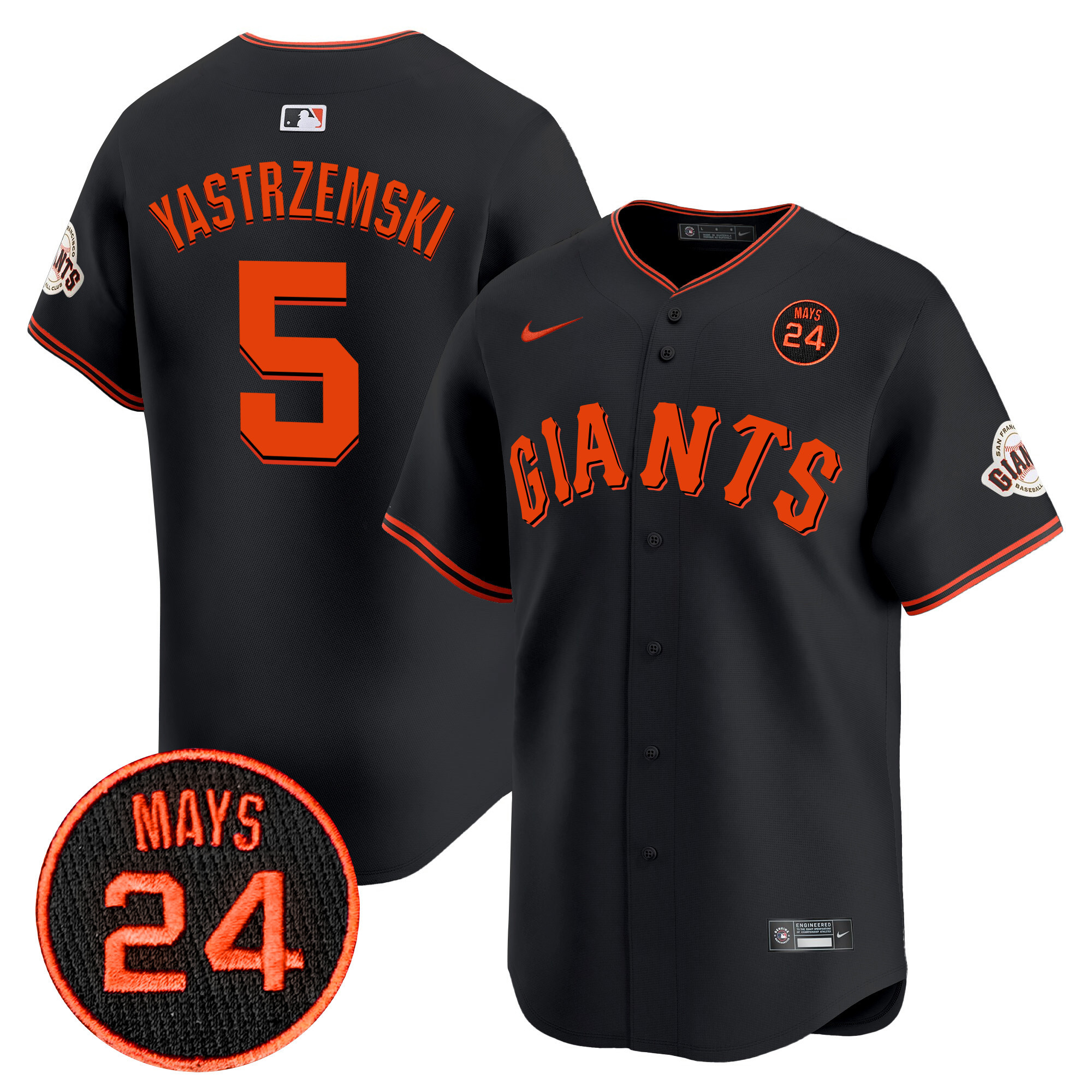 Men's Mike Yastrzemski San Francisco Giants 2024 Willie Mays Patch Vapor Premier Limited Black Jersey V3 - All Stitched