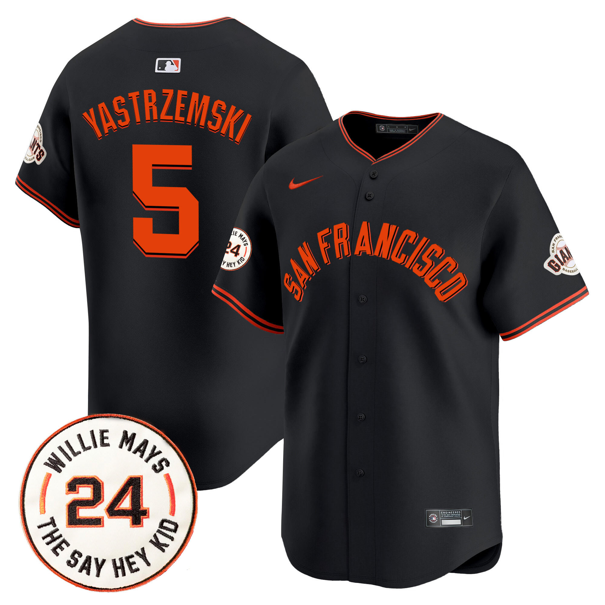 Men's Mike Yastrzemski San Francisco Giants 2024 Willie Mays Patch Vapor Premier Limited Black Jersey V5 - All Stitched