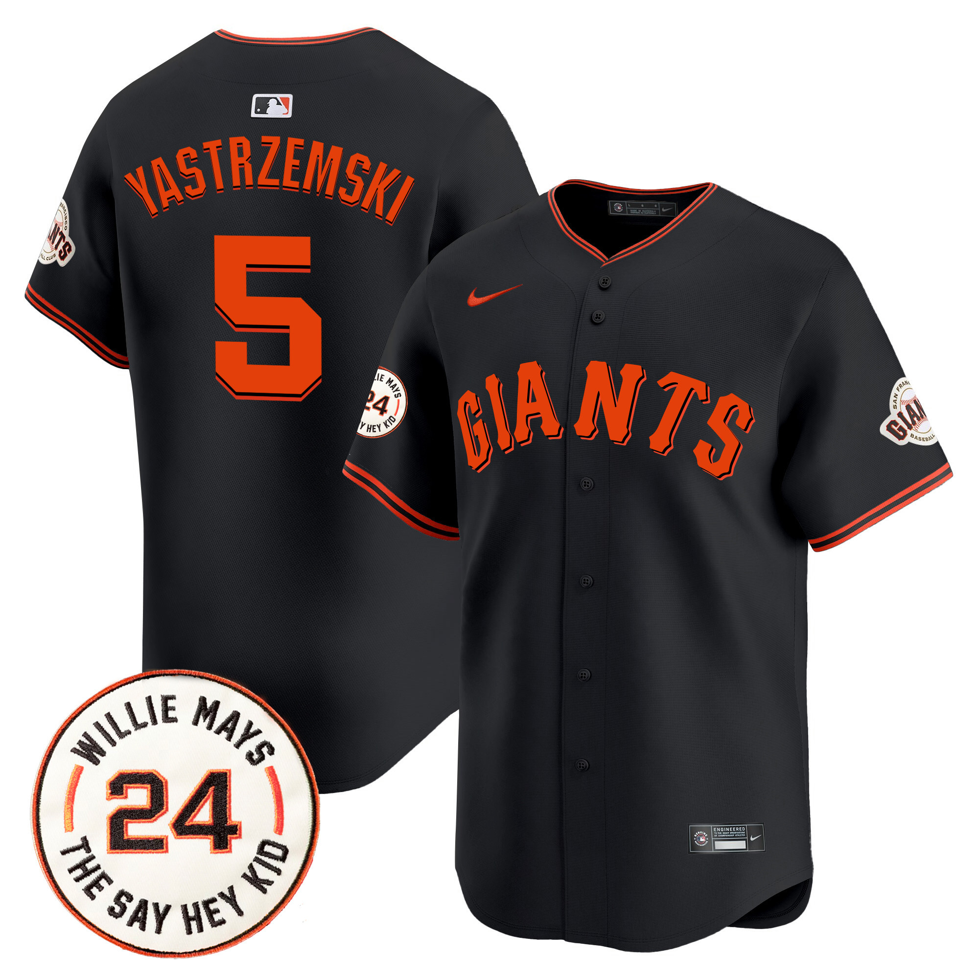 Men's Mike Yastrzemski San Francisco Giants 2024 Willie Mays Patch Vapor Premier Limited Black Jersey V6 - All Stitched