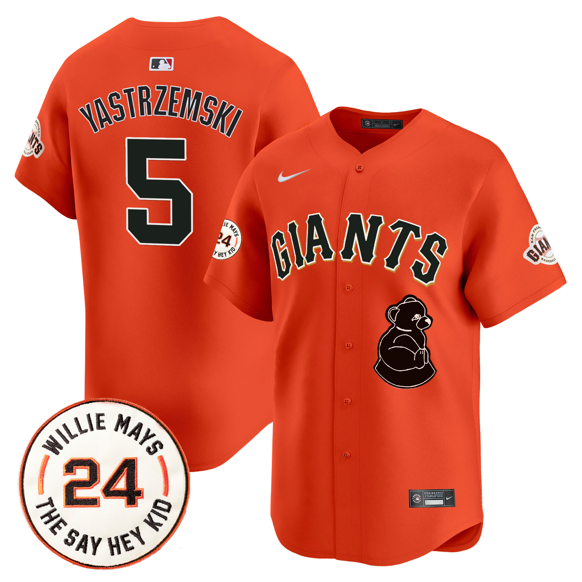 Men's Mike Yastrzemski San Francisco Giants 2024 Willie Mays Patch Vapor Premier Limited Orange Jersey V4 - All Stitched