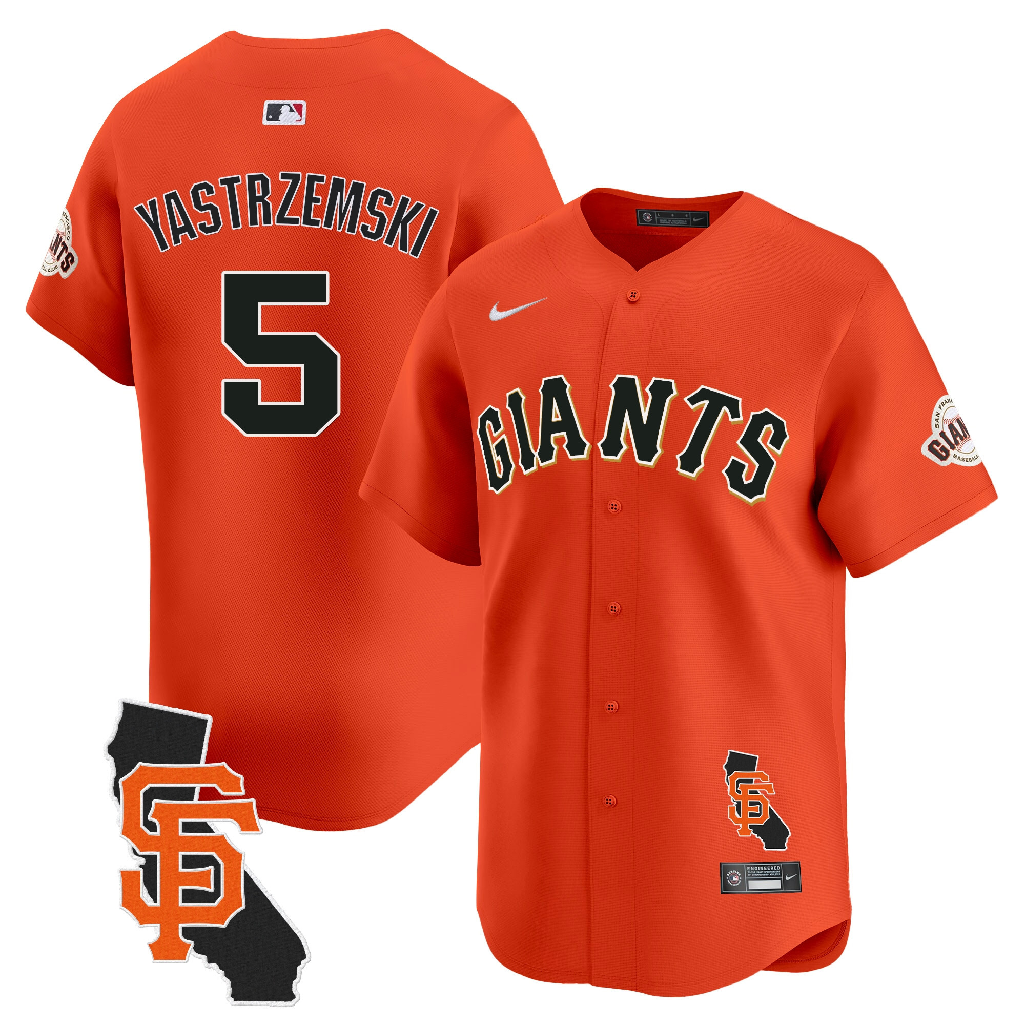 Men's Mike Yastrzemski San Francisco Giants California Patch Vapor Premier Limited Orange Jersey - All Stitched