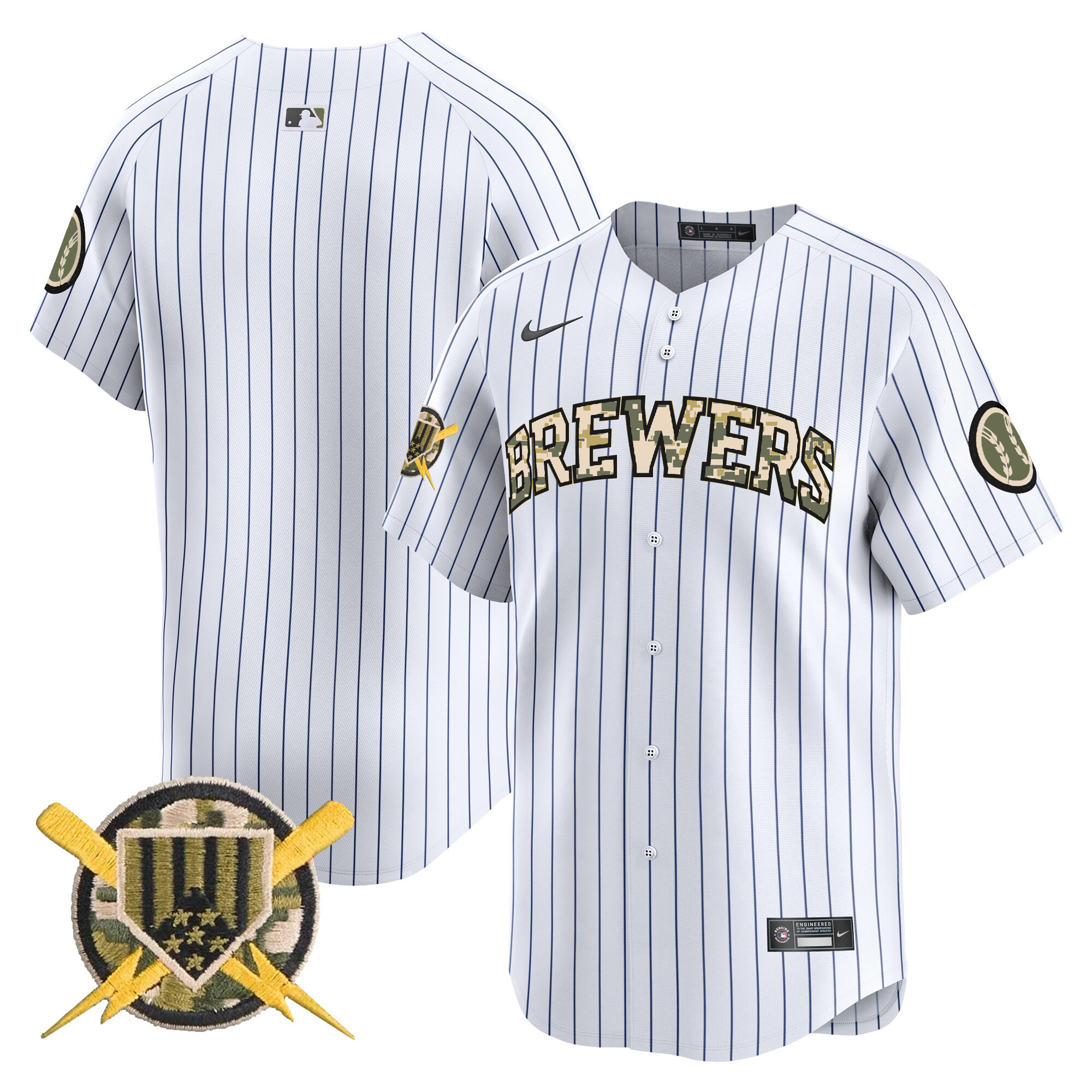 Men's Milwaukee Brewers Armed Forces Day Vapor Premier Limited Pinstripe Jersey - All Stitched