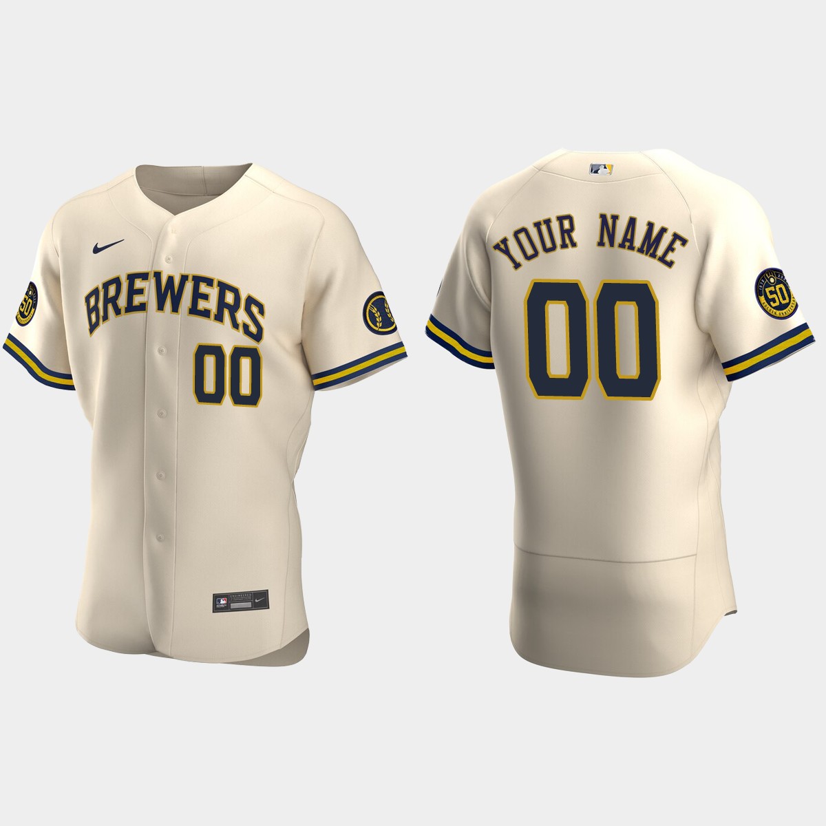 Men's Milwaukee Brewers Cream 2020 Alternate Custom Jersey