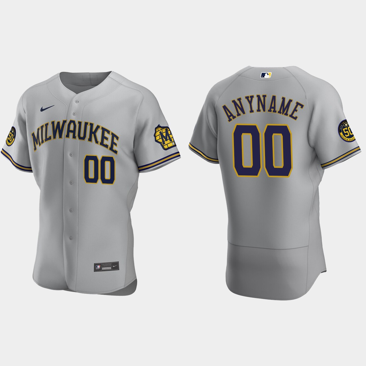 Men's Milwaukee Brewers Gray 2020 Road Custom Jersey
