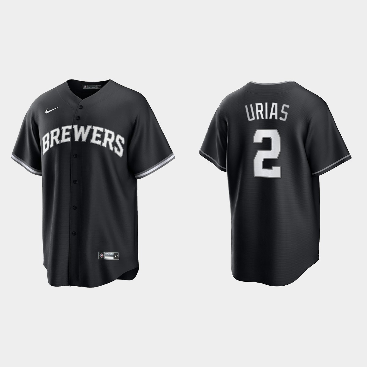 Men's Milwaukee Brewers Luis Urias Black White 2021 All Black Fashion Jersey