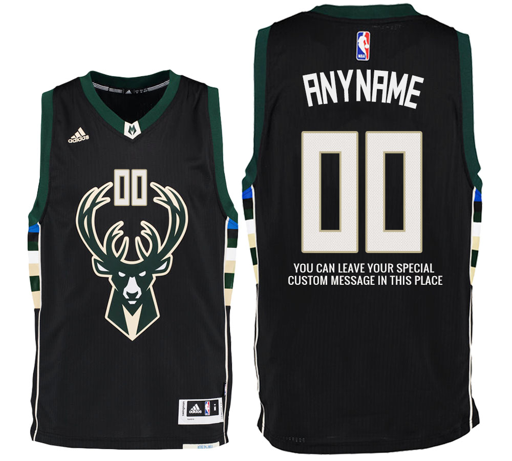Mens Milwaukee Bucks Alternate Black Custom Message Jersey