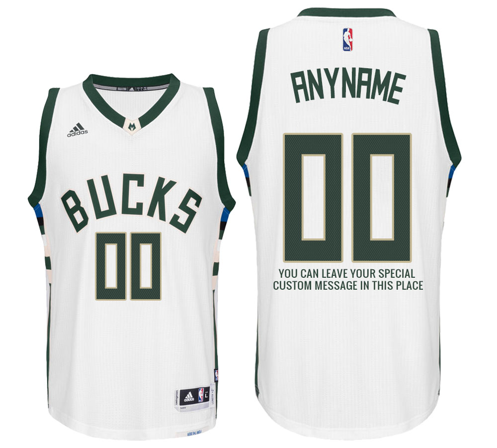 Mens Milwaukee Bucks Home White Custom Message Jersey