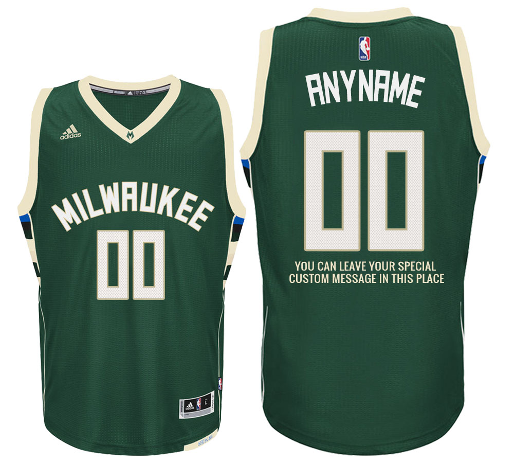 Mens Milwaukee Bucks Road Green Custom Message Jersey