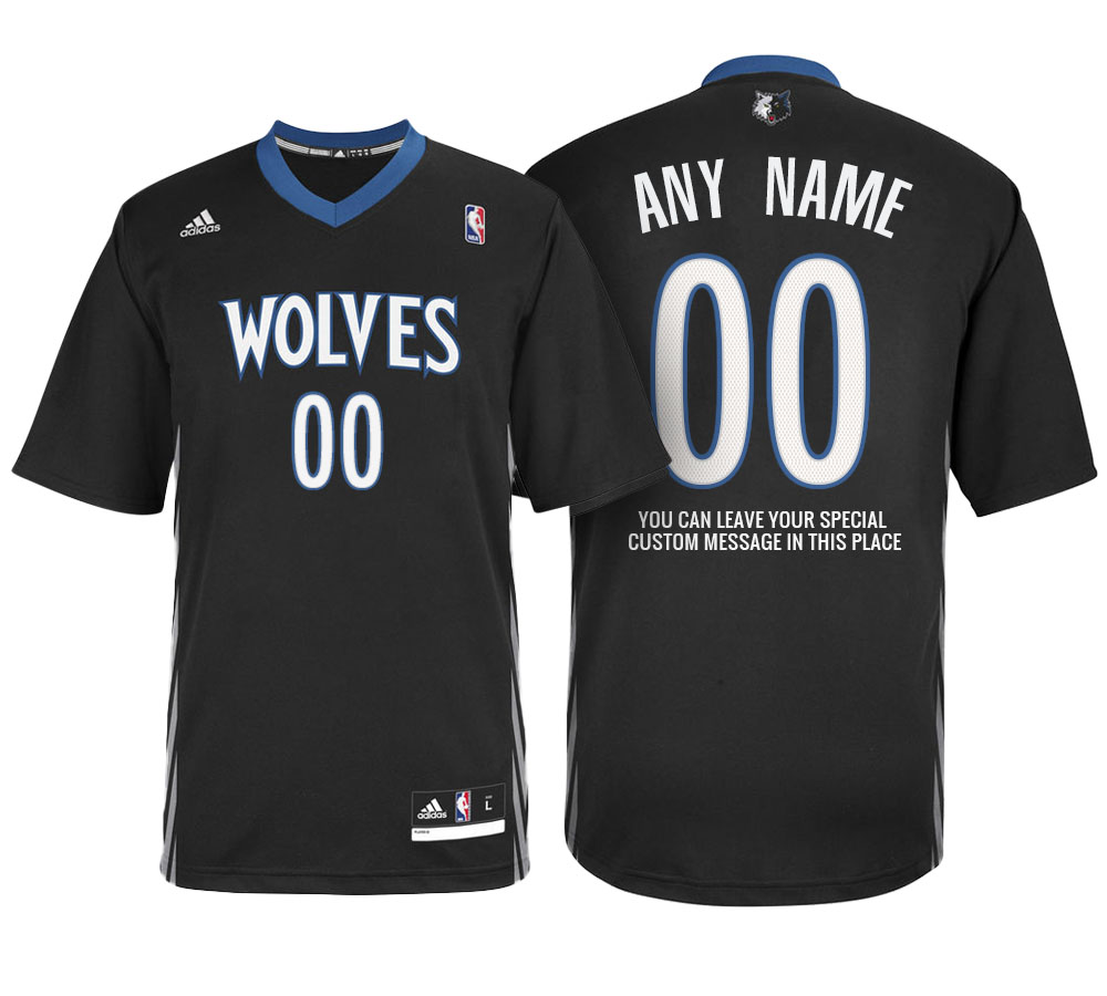 Mens Minnesota Timberwolves Alternate Black Custom Message Jersey