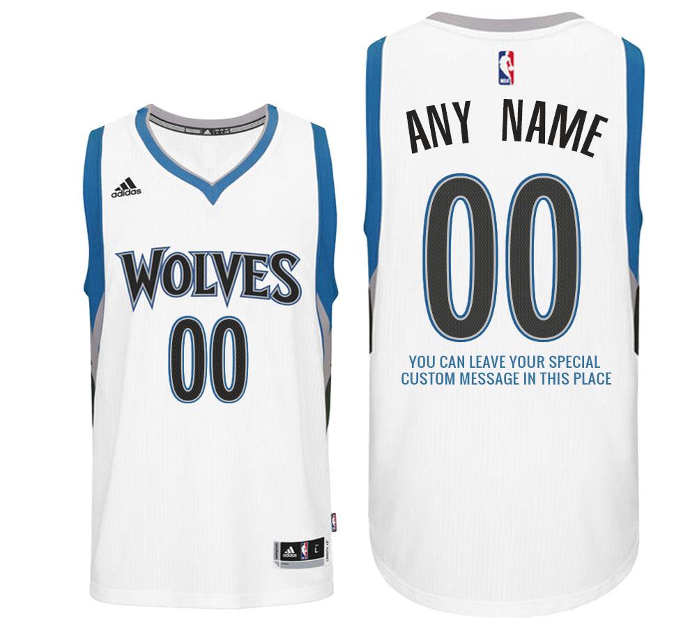 Mens Minnesota Timberwolves Home White Custom Message Jersey