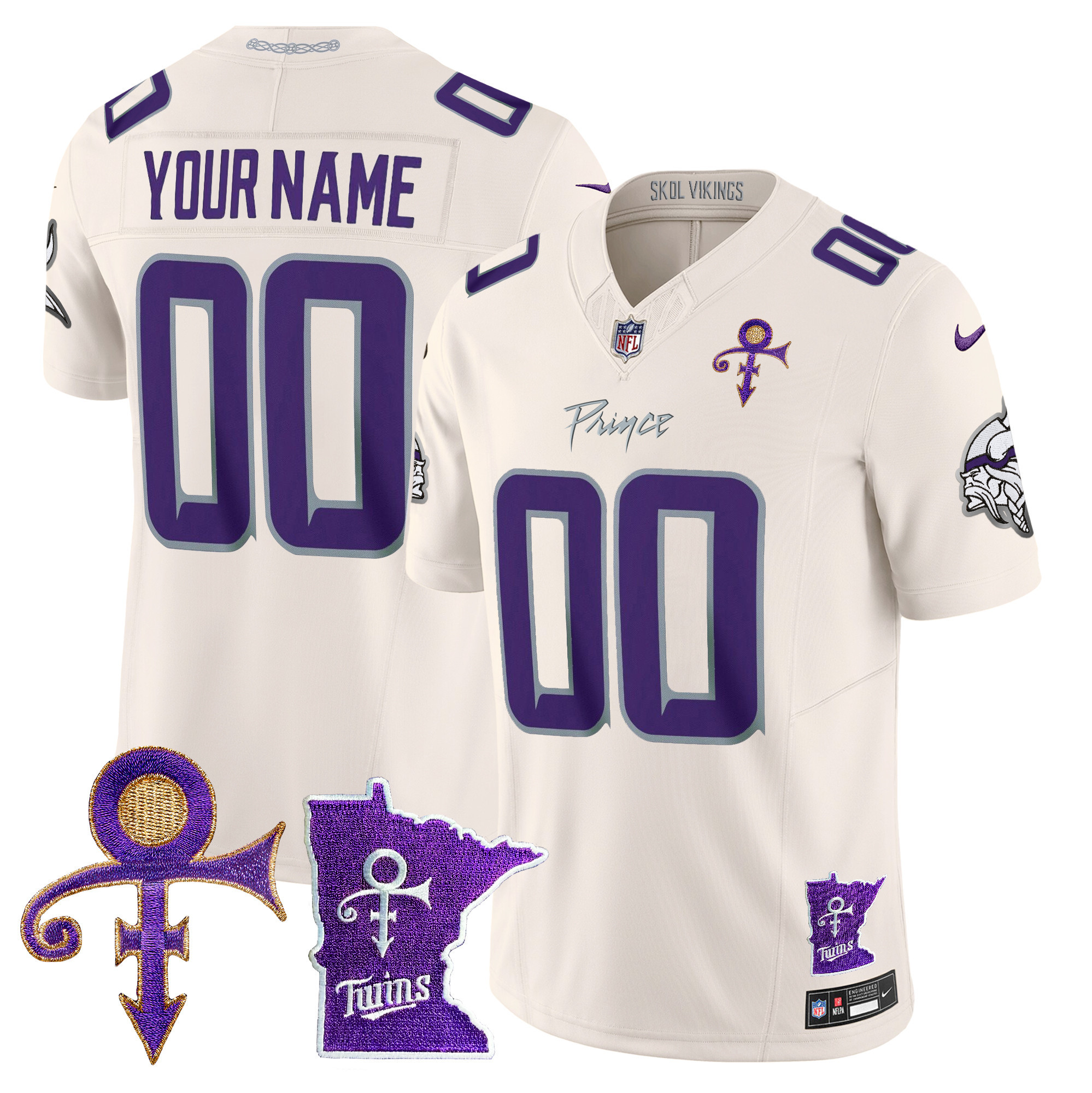 Men's Minnesota Vikings 2024 Prince Vapor Limited Custom Cream Jersey V2 - All Stitched