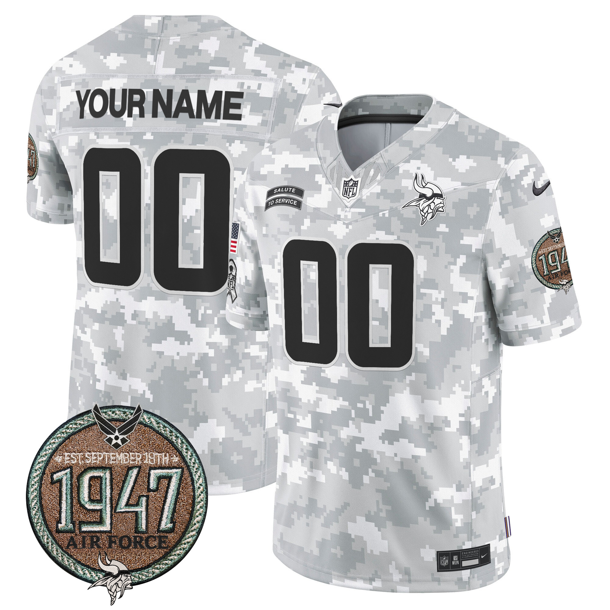 Men's Minnesota Vikings 2024 Salute to Service Establishment Year Patch Vapor Limited Custom Air Force Jersey - All Stitched
