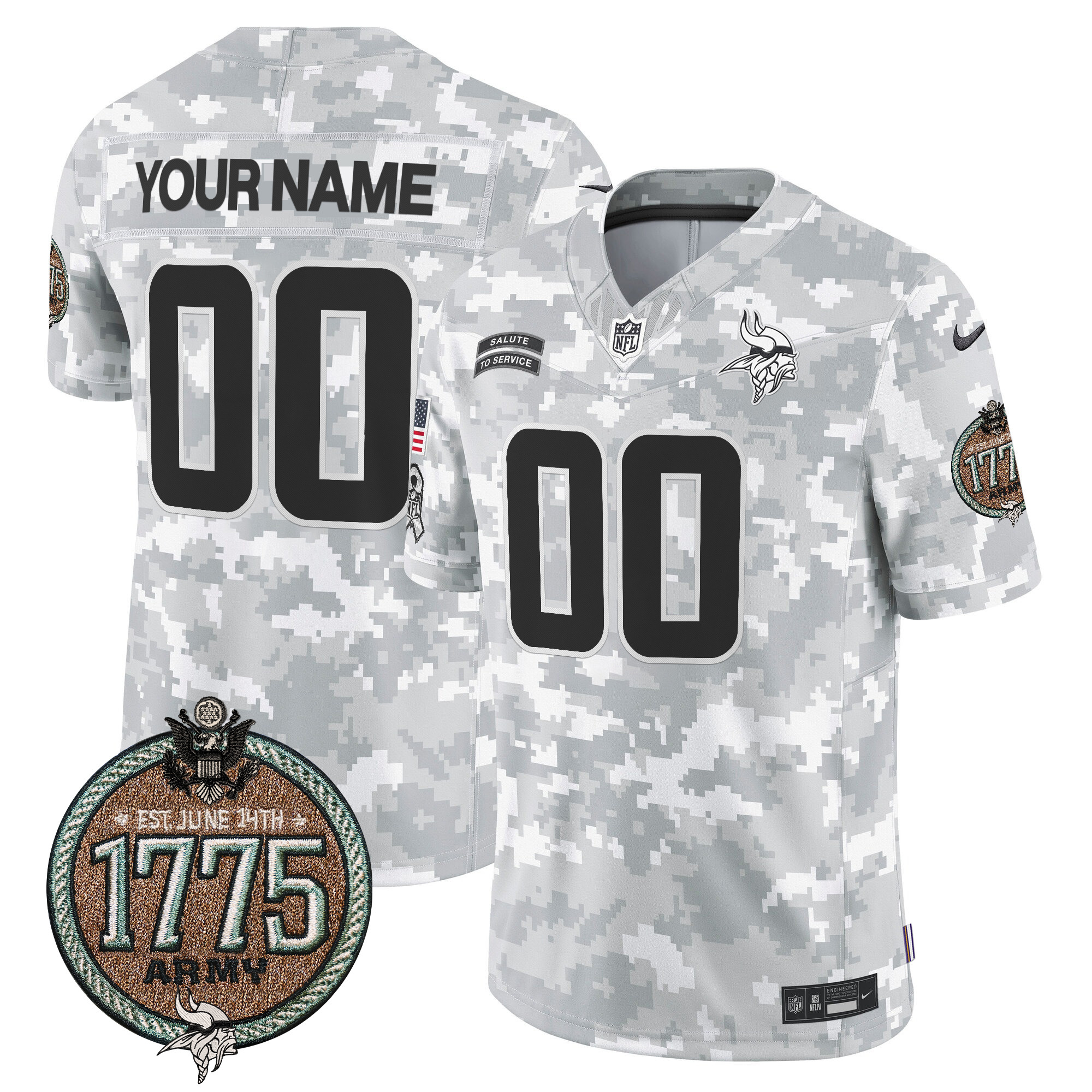 Men's Minnesota Vikings 2024 Salute to Service Establishment Year Patch Vapor Limited Custom Army Jersey - All Stitched