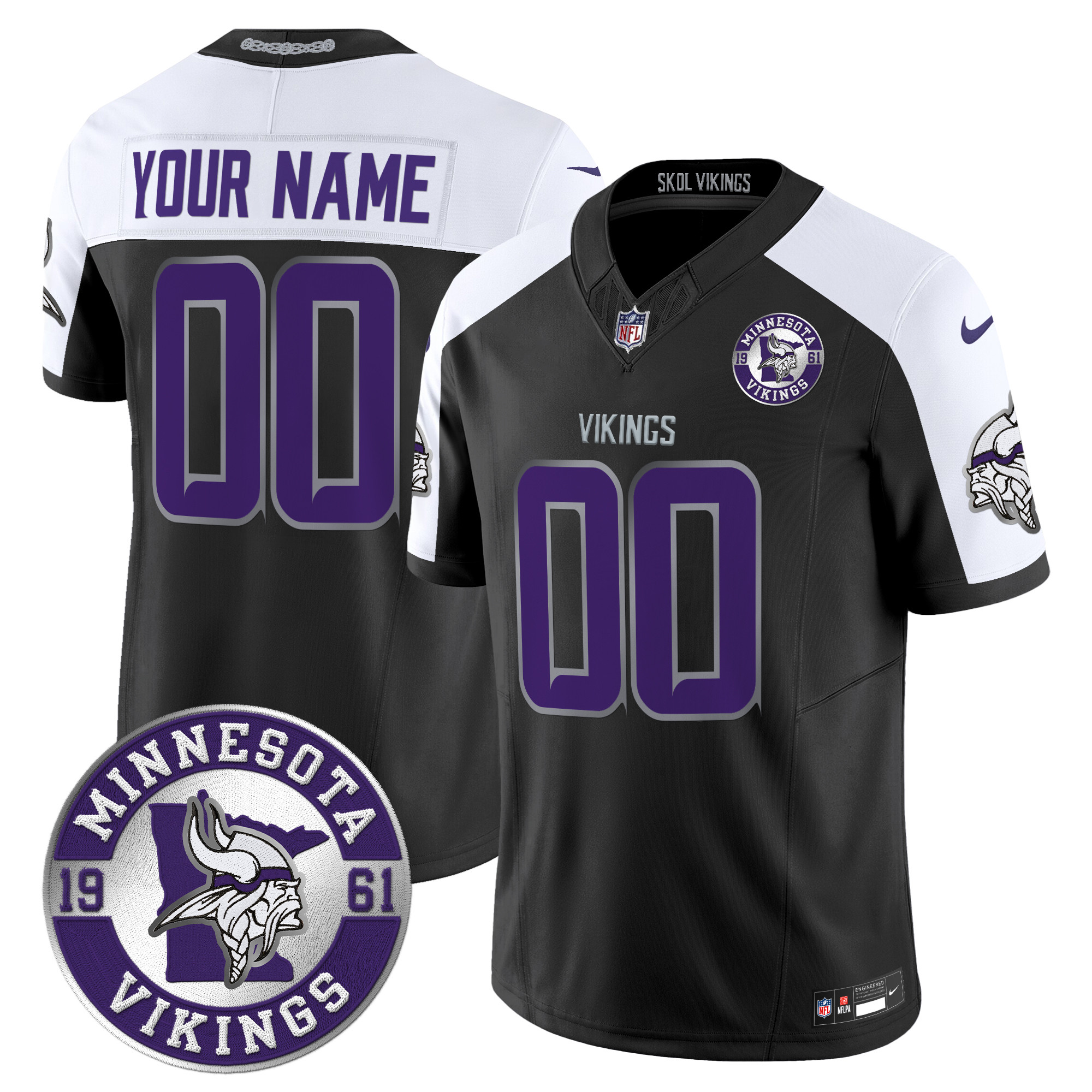 Men's Minnesota Vikings 2024 Vapor Limited Custom Black Alternate Jersey - All Stitched
