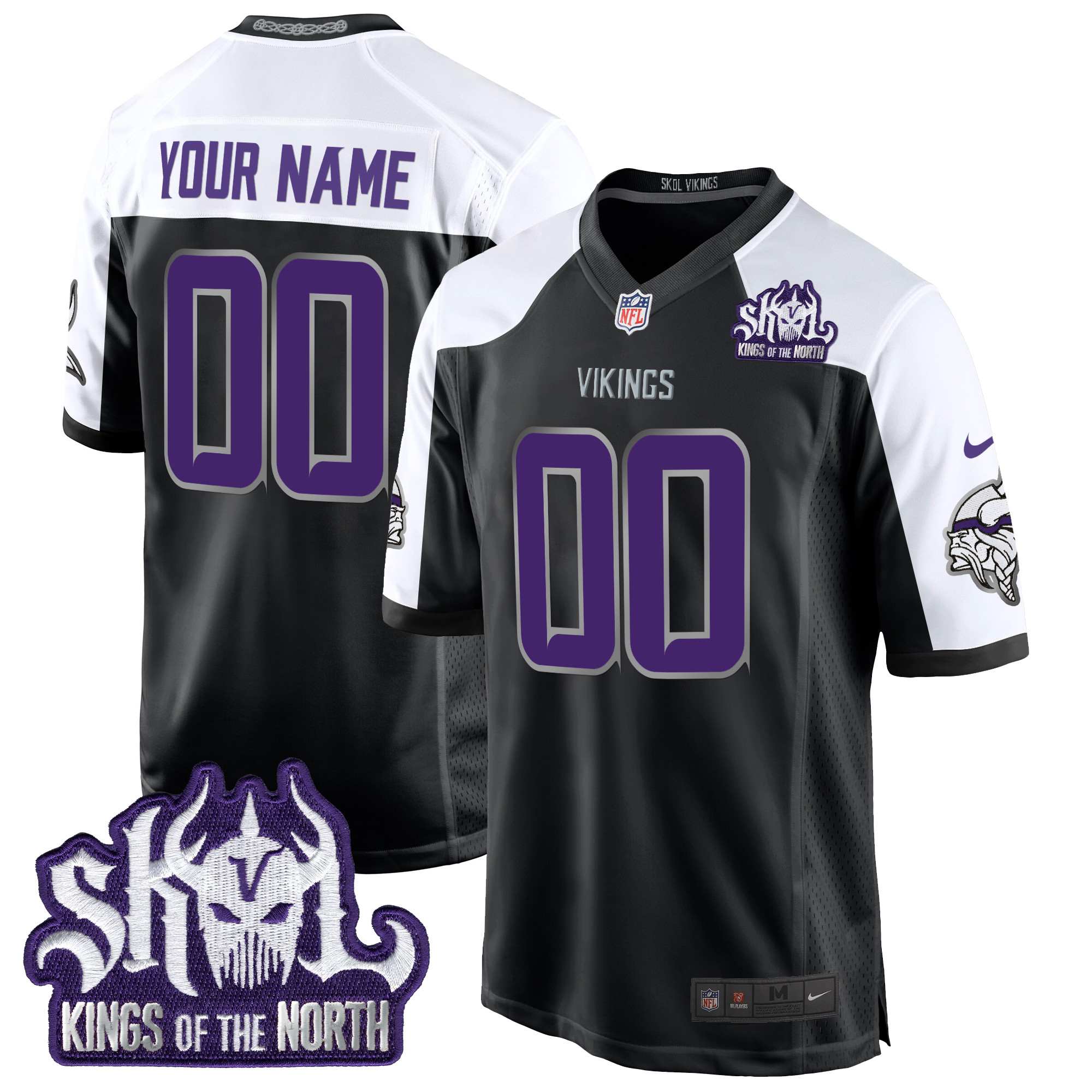 Men's Minnesota Vikings 2024 Winter Warrior Skol Patch Game Custom Black Alternate Jersey - All Stitched