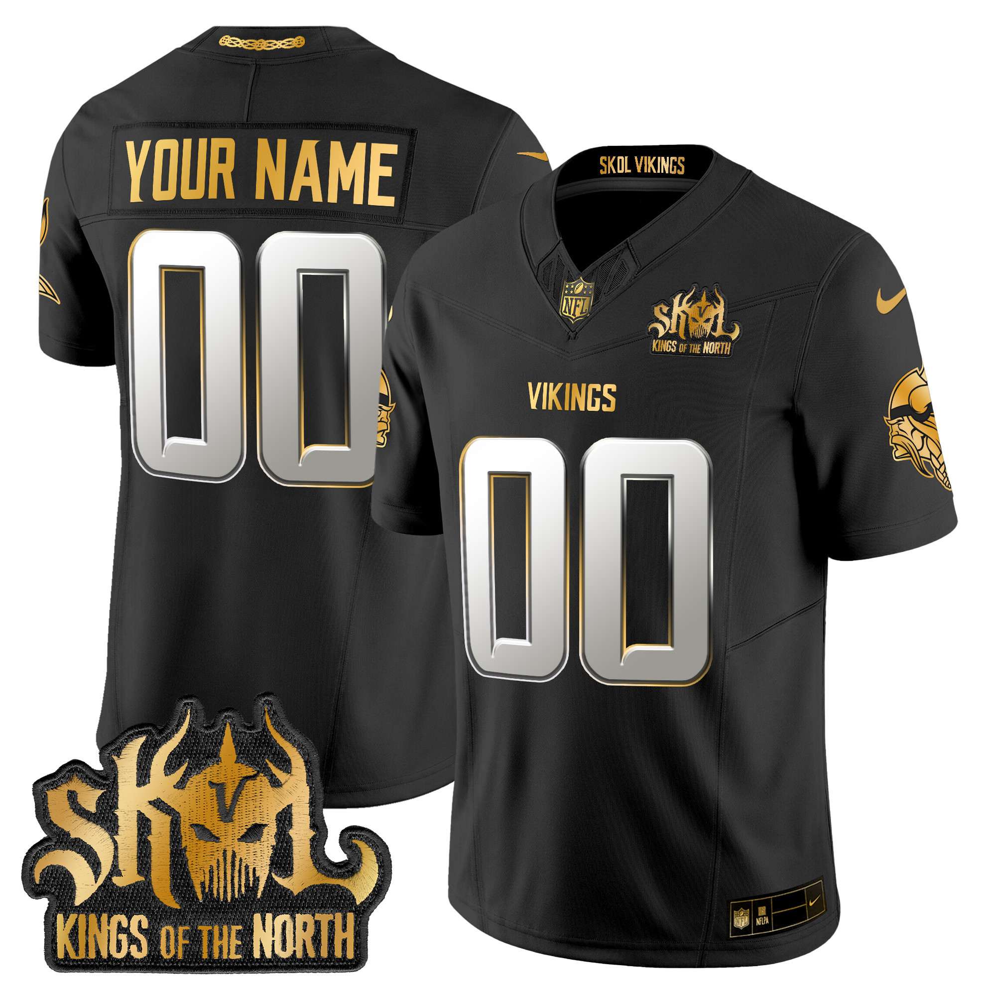 Men's Minnesota Vikings 2024 Winter Warrior Skol Patch Gold Vapor Limited Custom Black Limited Jersey - All Stitched