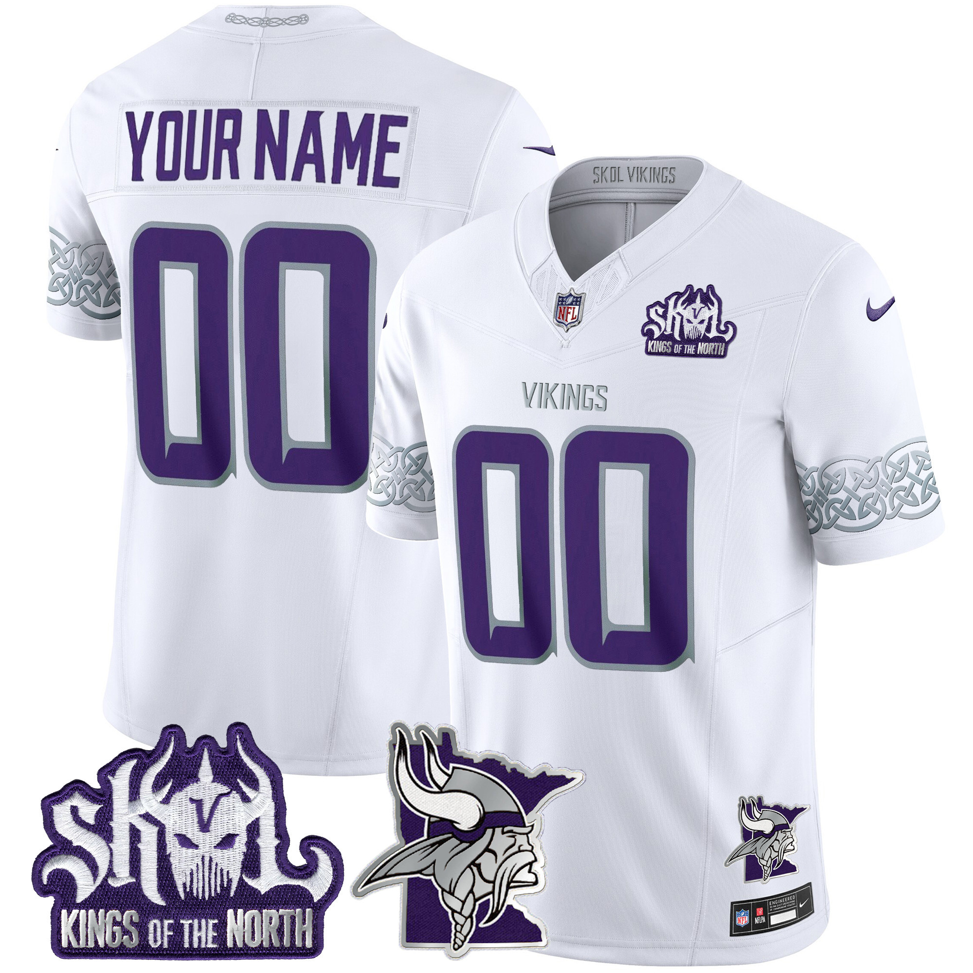 Men's Minnesota Vikings 2024 Winter Warrior Skol Patch Vapor Limited Custom White Jersey V2 - All Stitched