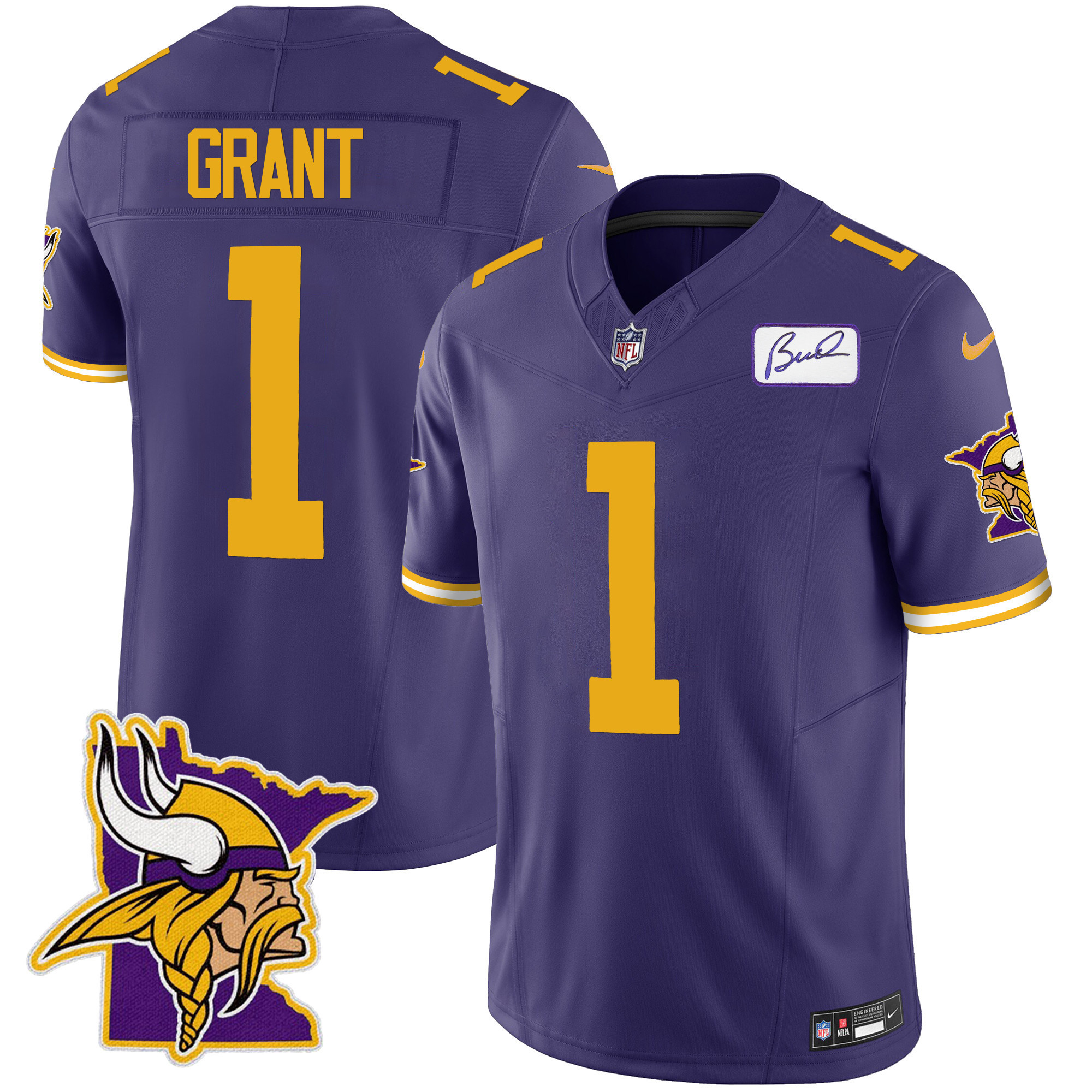 Men's Minnesota Vikings Bud Grant Patch Classic Limited V5 Color Rush Jersey - All Stitched