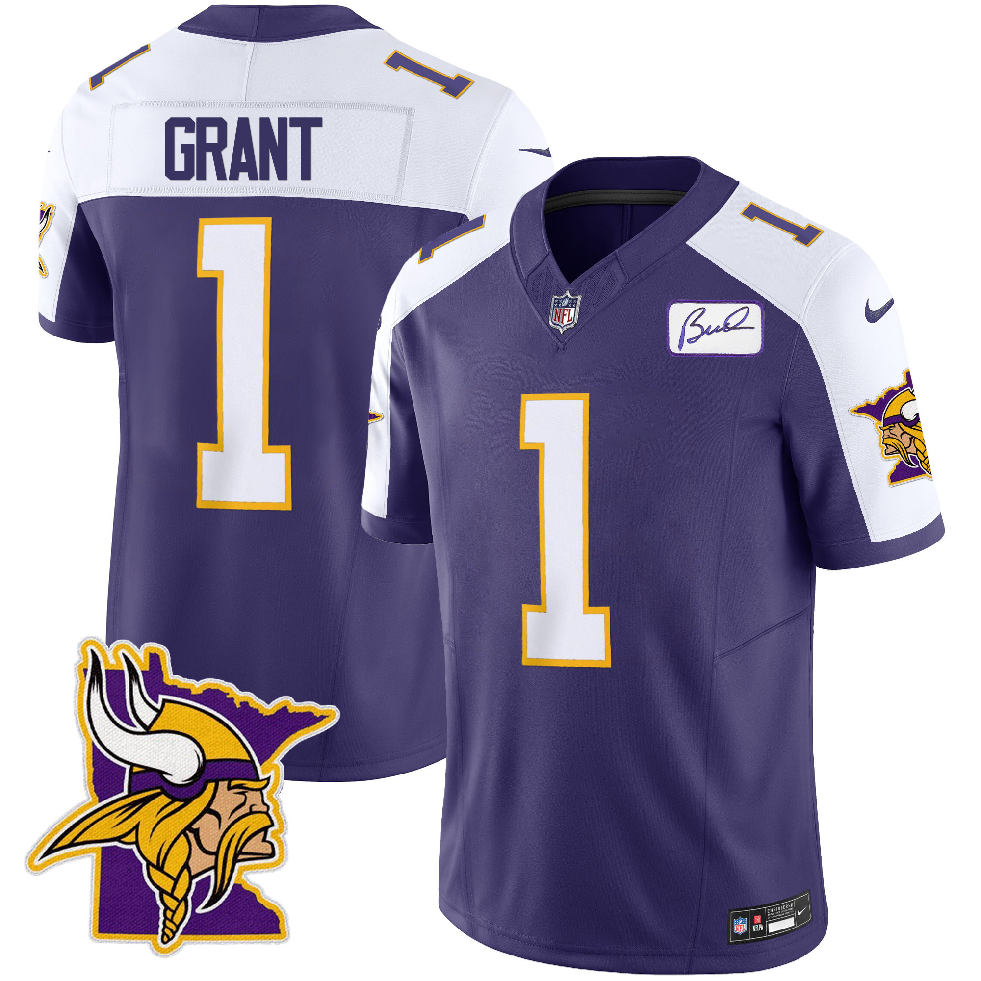 Men's Minnesota Vikings Bud Grant Patch Classic Limited V5 Purple Alternate Jersey - All Stitched