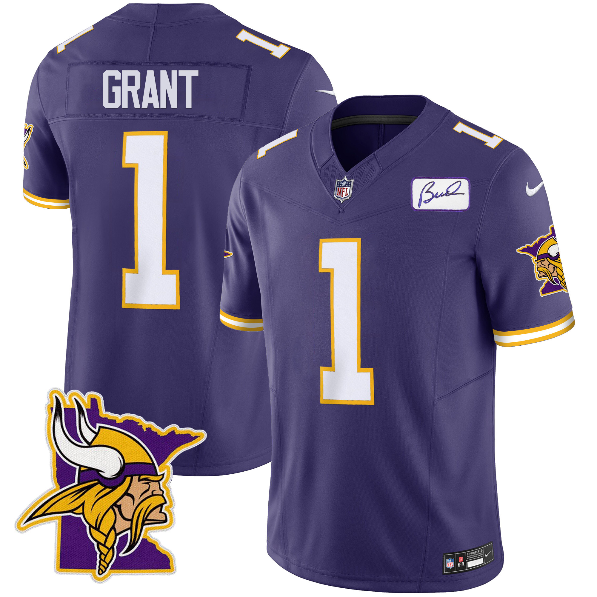 Men's Minnesota Vikings Bud Grant Patch Classic Limited V5 Purple Jersey - All Stitched