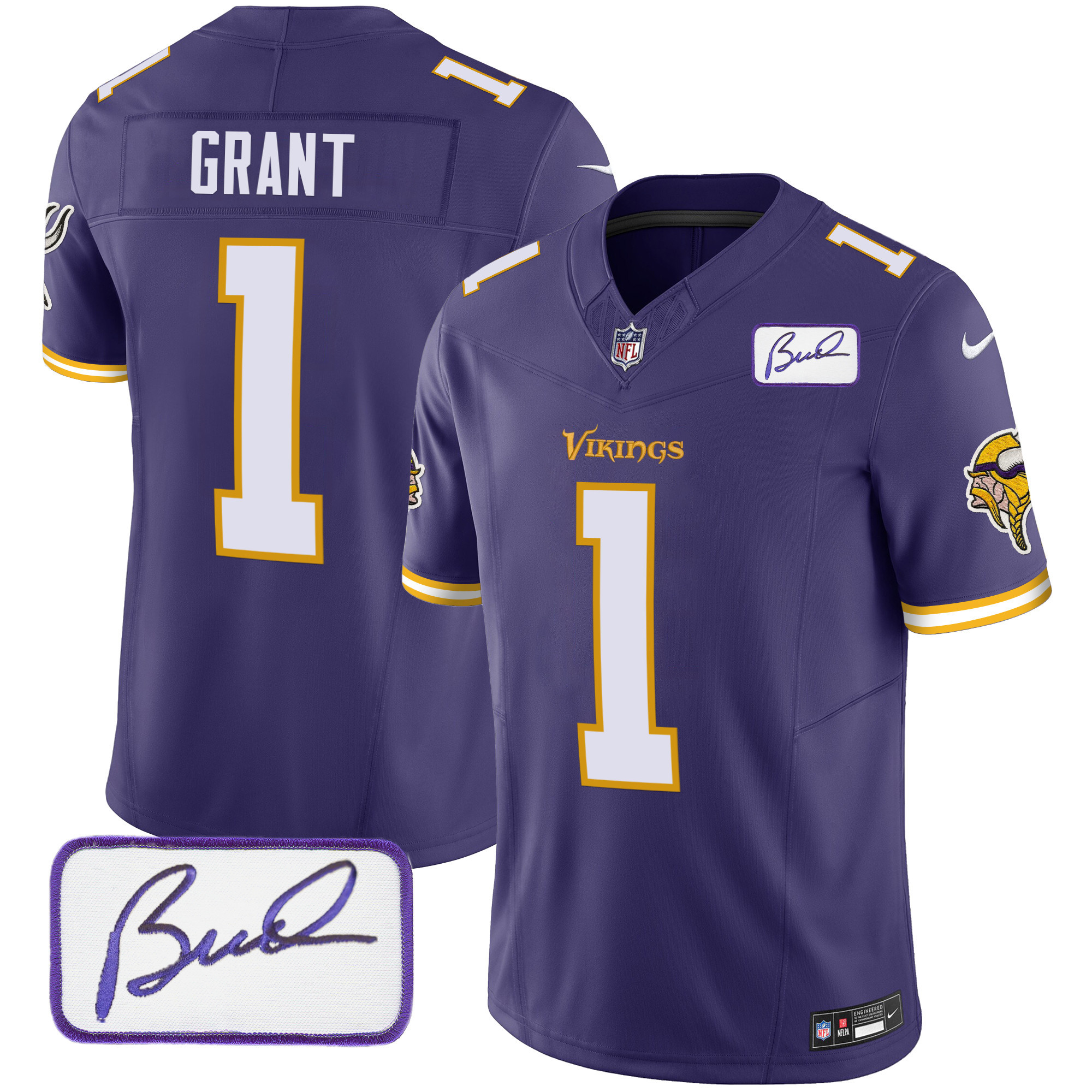 Men's Minnesota Vikings Bud Grant Patch Classic Limited V6 Purple Jersey - All Stitched