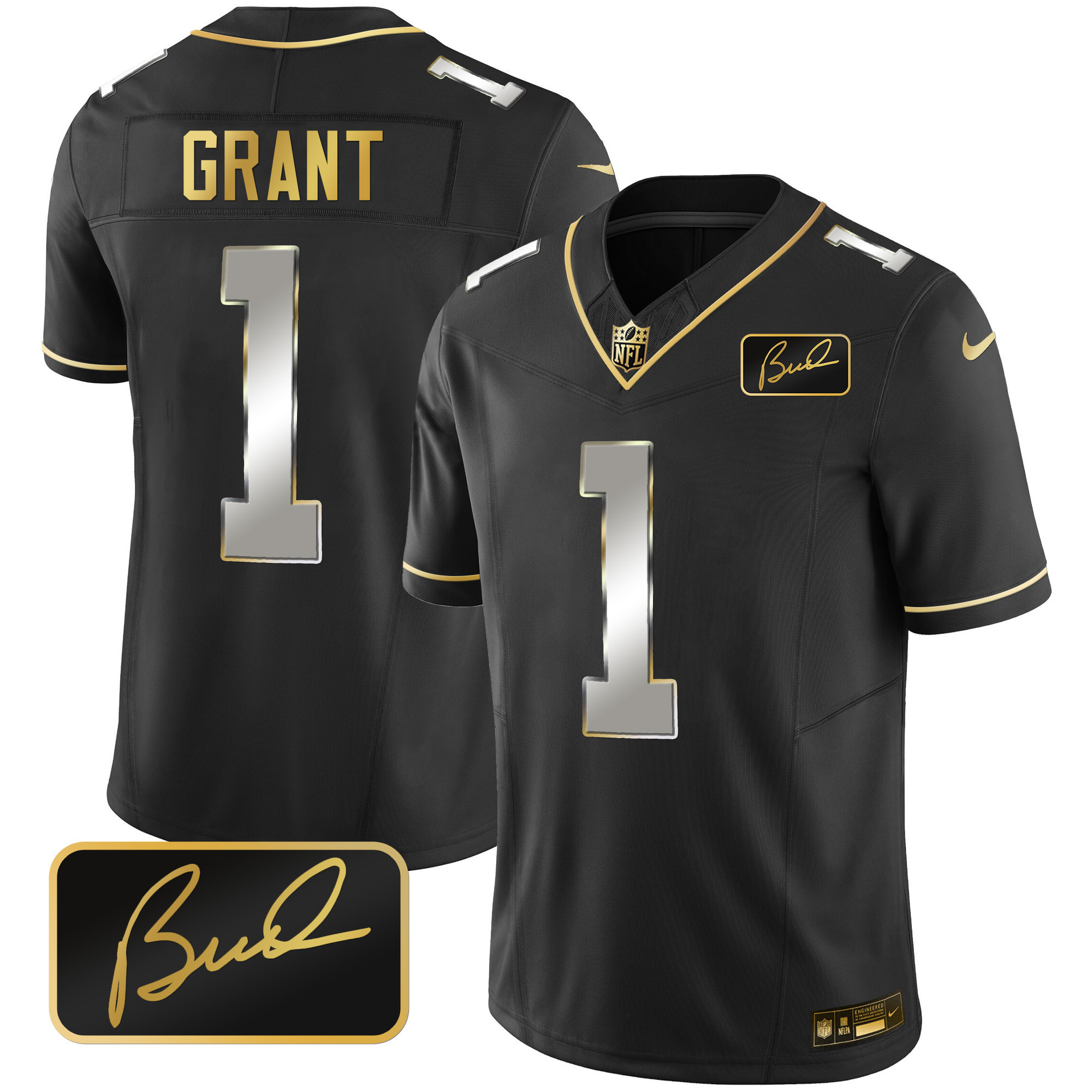 Men's Minnesota Vikings Bud Grant Patch Gold Limited Black Limited Jersey - All Stitched