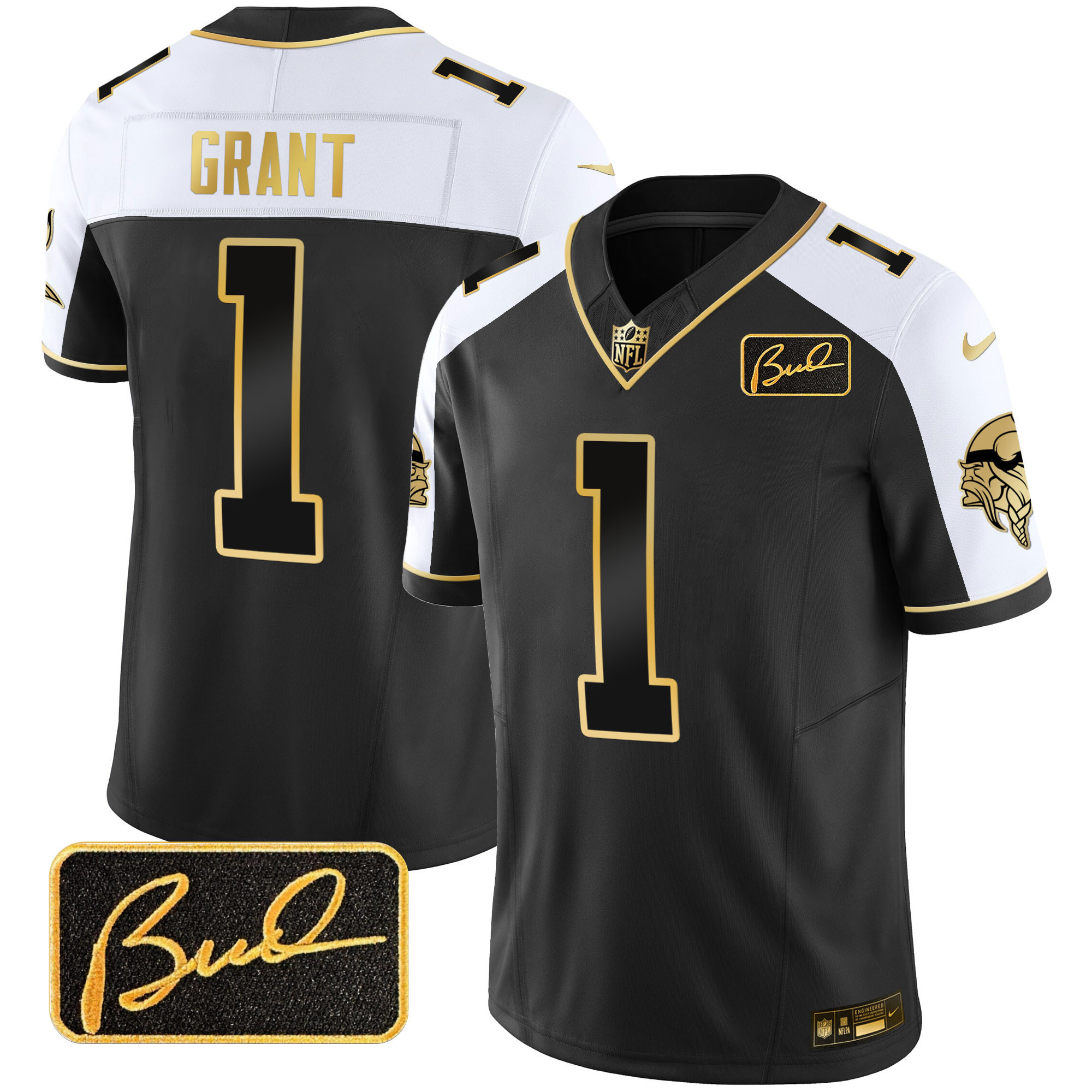 Men's Minnesota Vikings Bud Grant Patch Gold Limited V2 Alternate Jersey - All Stitched