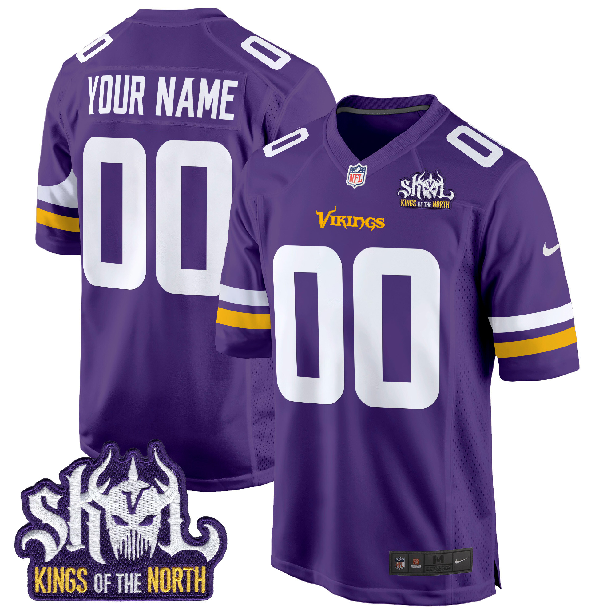 Men's Minnesota Vikings King Of The North Patch Game Custom Purple Jersey - All Stitched