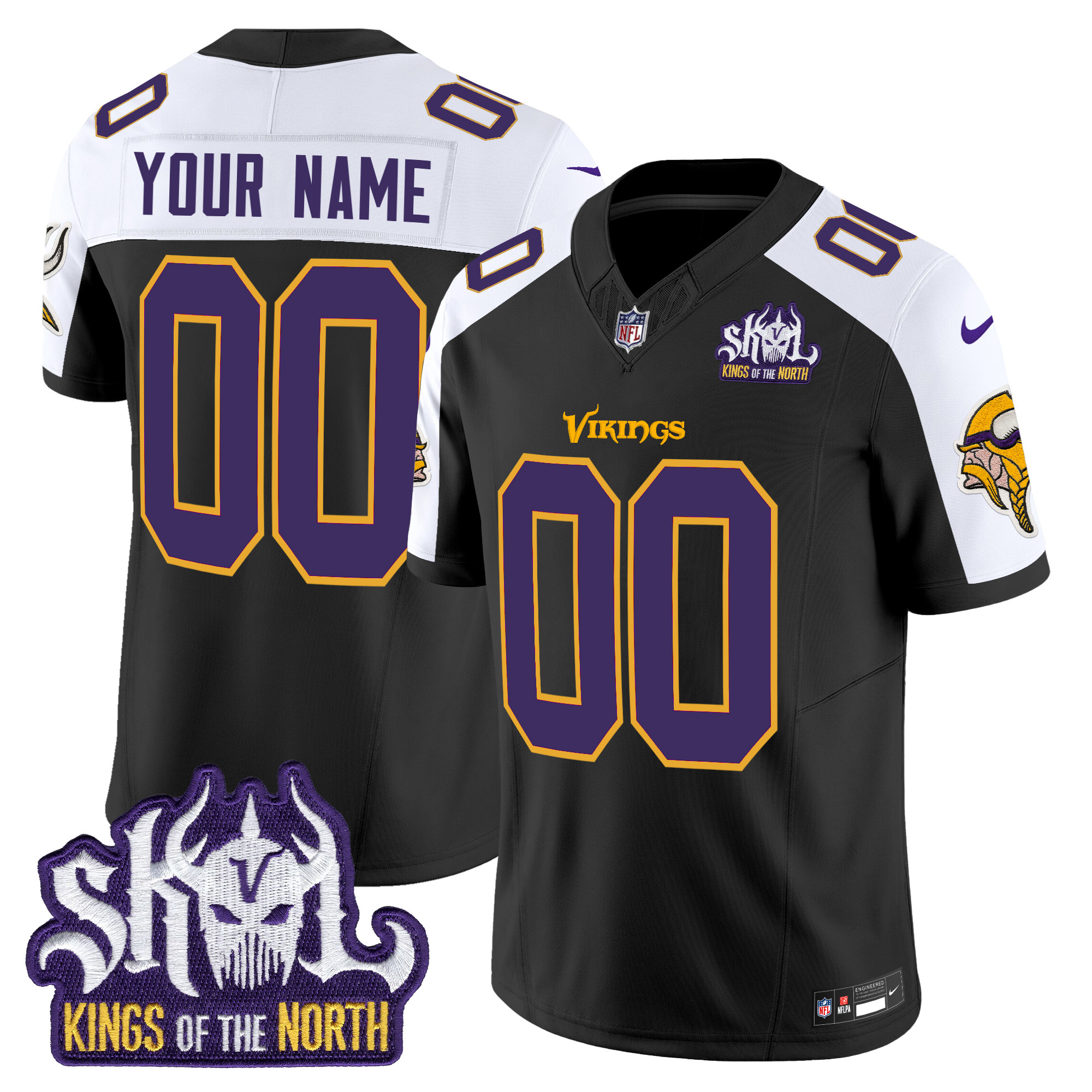 Men's Minnesota Vikings King Of The North Patch Throwback Vapor Limited Custom Black Alternate Jersey - All Stitched