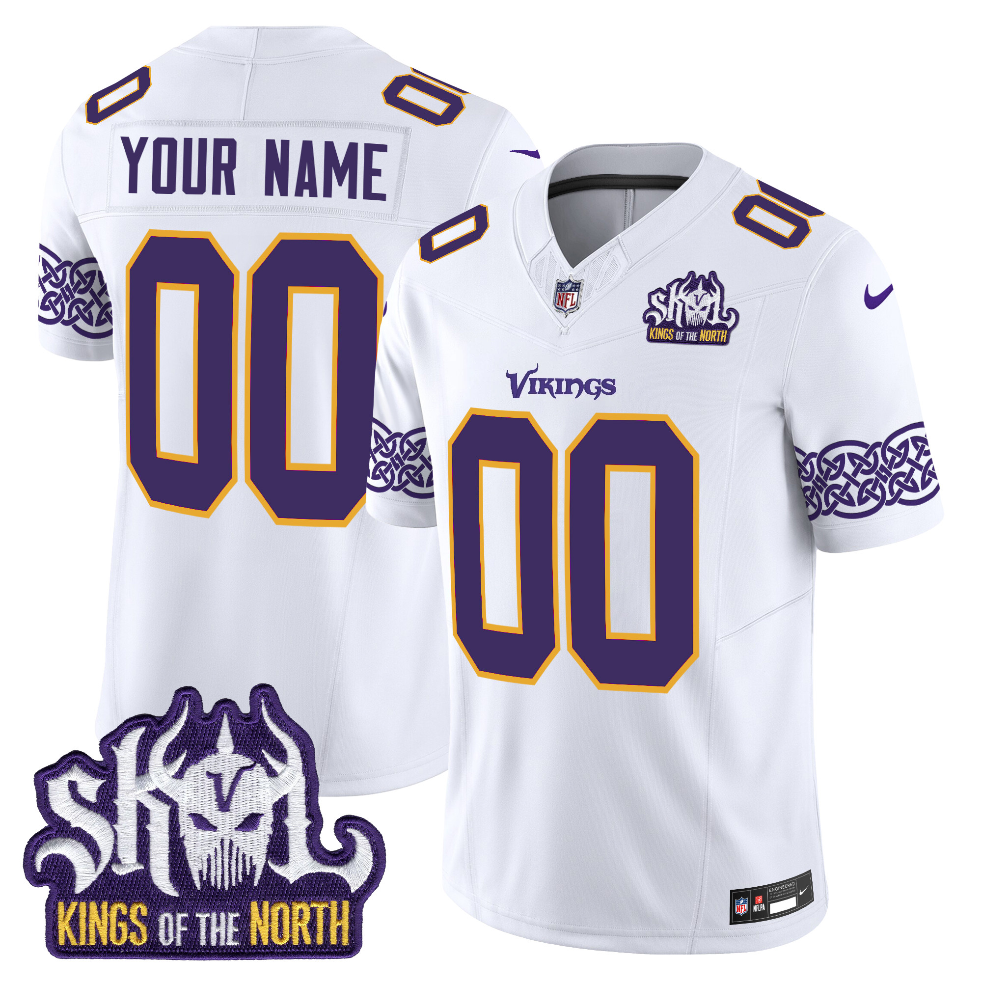 Men's Minnesota Vikings King Of The North Patch Throwback Vapor Limited Custom White Jersey - All Stitched