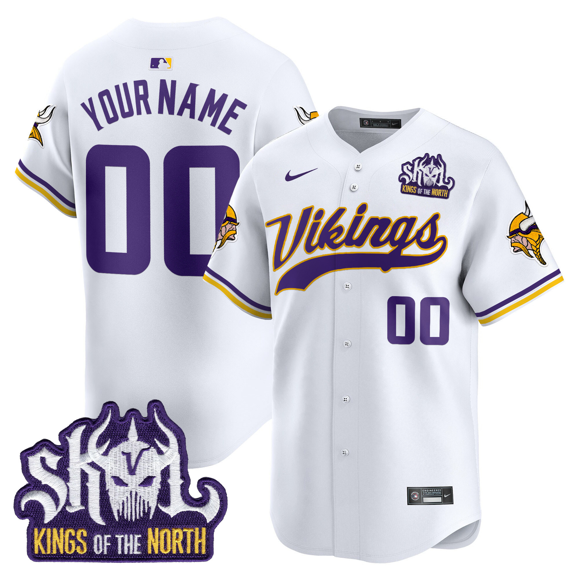 Men's Minnesota Vikings King Of The North Patch Throwback Vapor Premier Limited Custom White Jersey - All Stitched