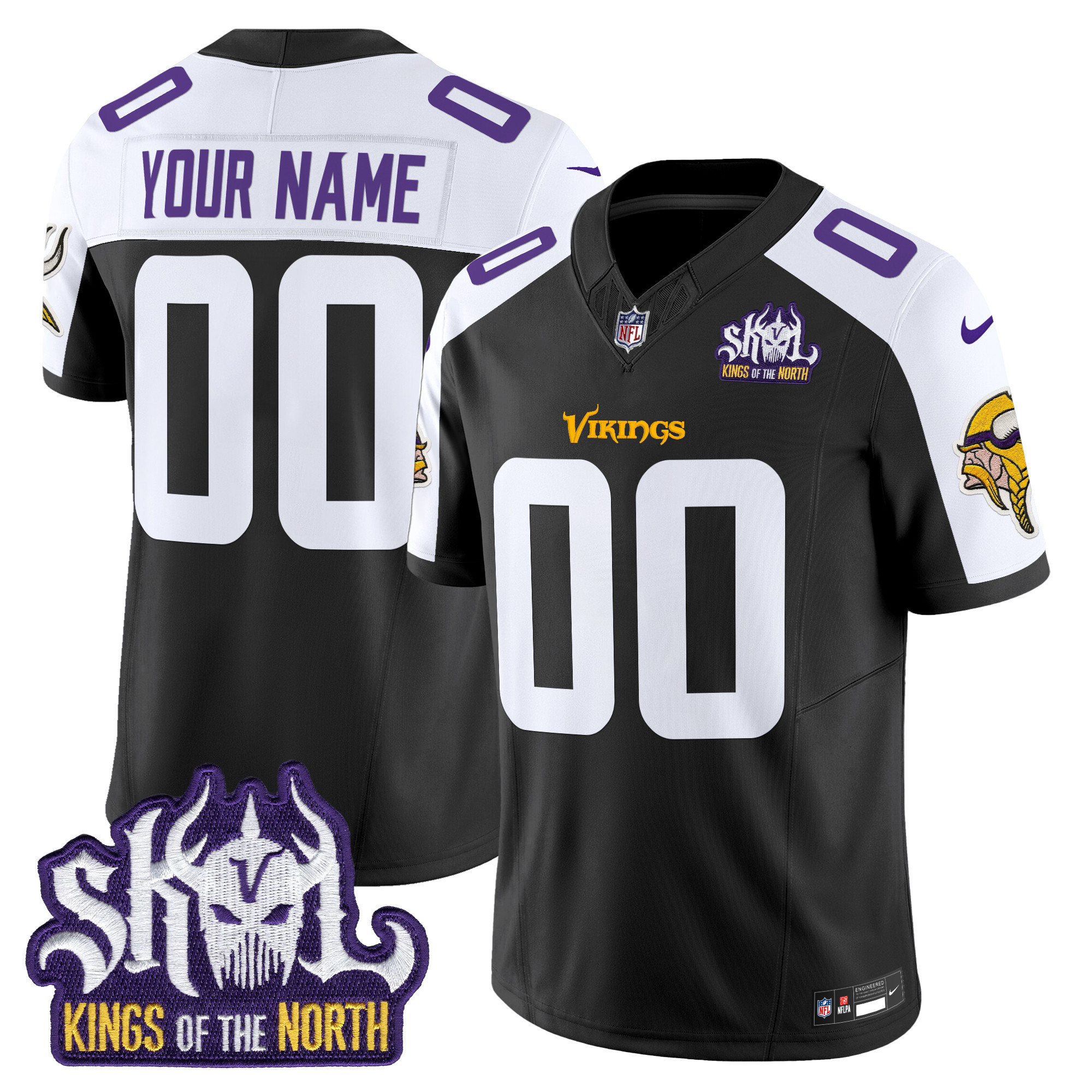 Men's Minnesota Vikings Kings Of The North Patch Vapor Limited Custom Black Alternate Jersey - All Stitched