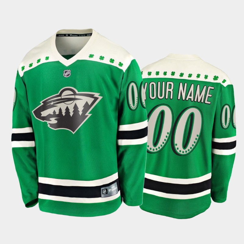 Men's Minnesota Wild Custom #00 2021 St. Patrick's Day Green Jersey