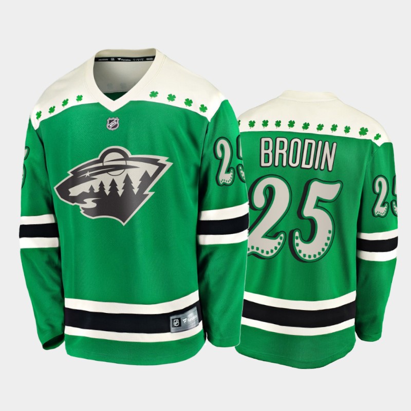 Men's Minnesota Wild Jonas Brodin #25 2021 St. Patrick's Day Green Jersey