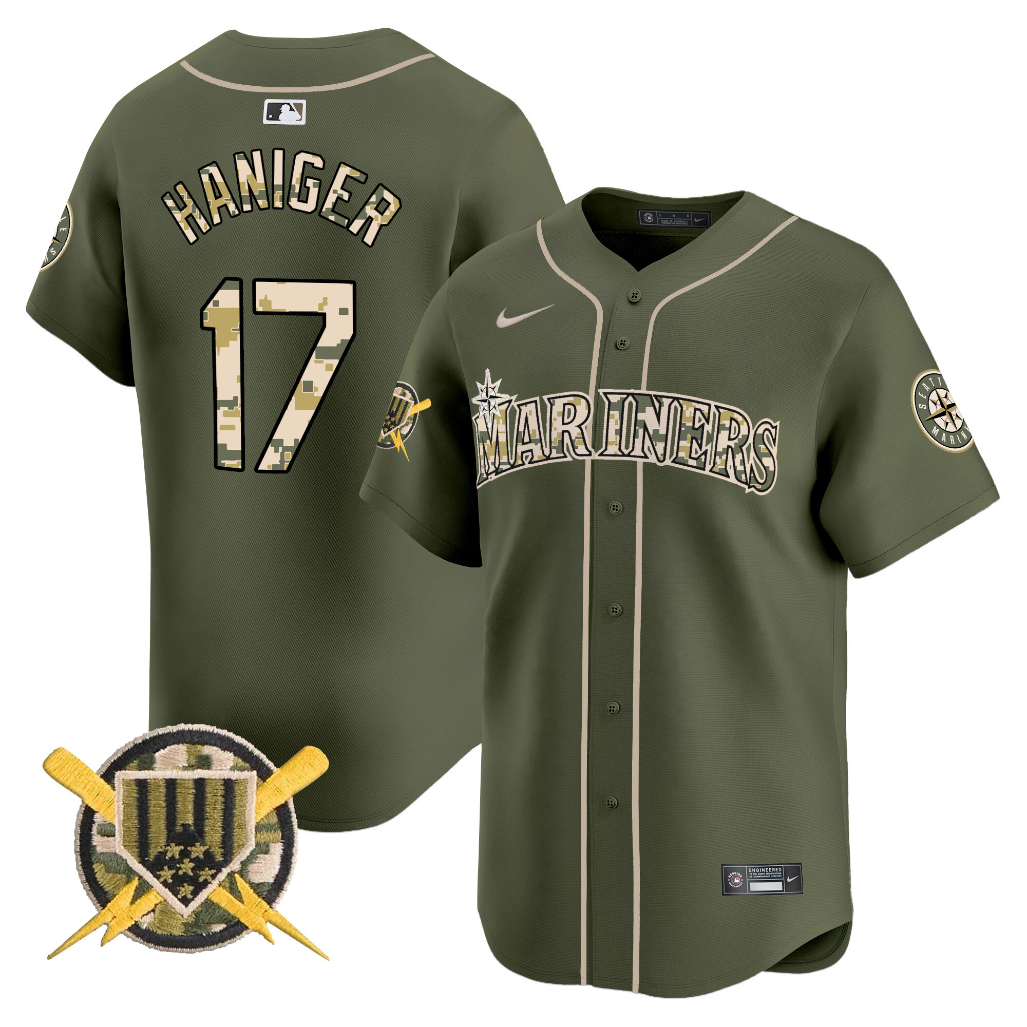 Men's Mitch Haniger Seattle Mariners Armed Forces Day Vapor Premier Limited Green Jersey - All Stitched