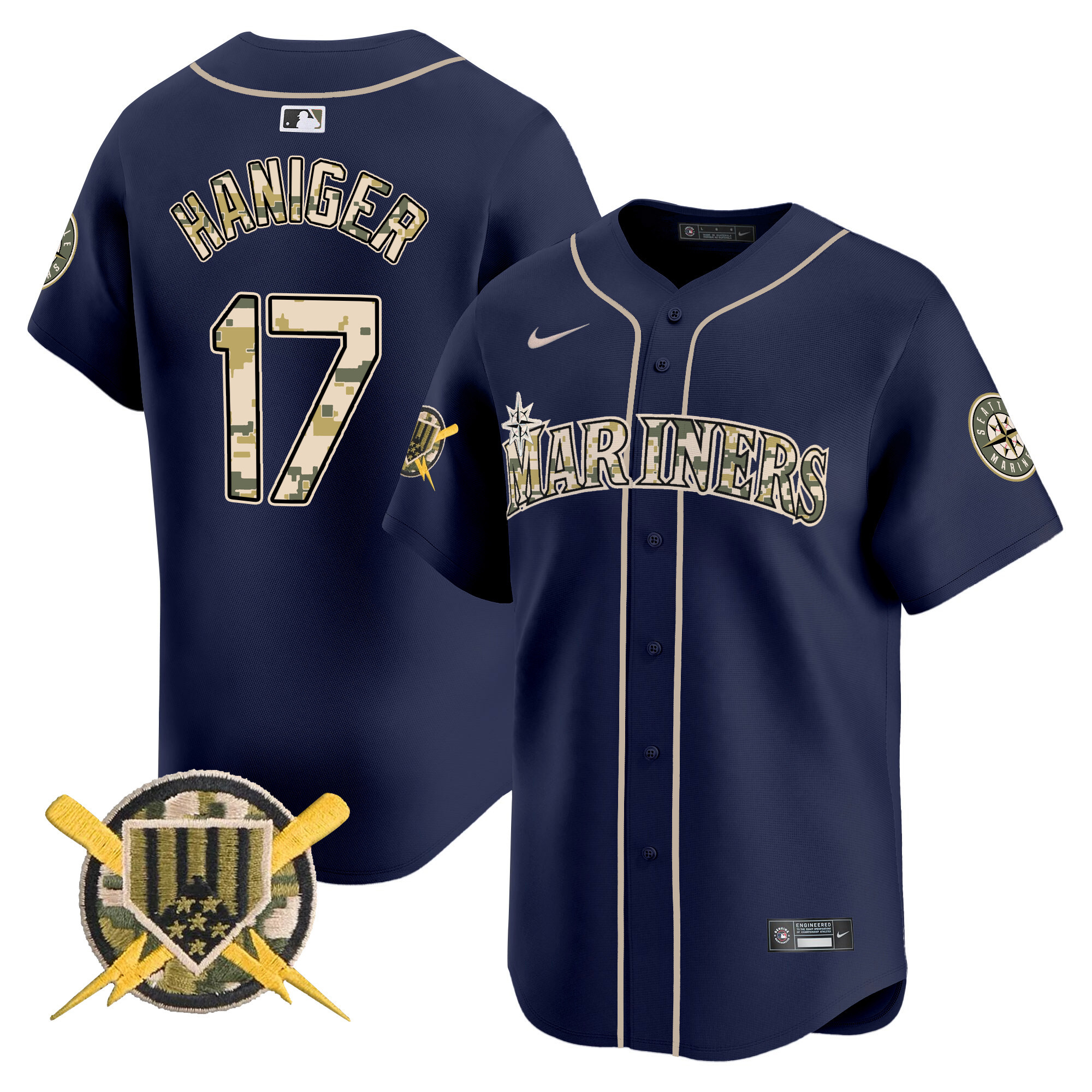 Men's Mitch Haniger Seattle Mariners Armed Forces Day Vapor Premier Limited Navy Jersey - All Stitched