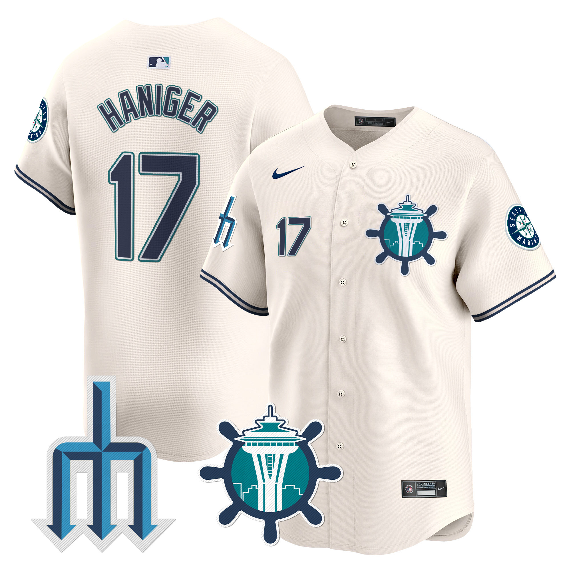 Men's Mitch Haniger Seattle Mariners Trident Patch Vapor Premier Limited Cream Jersey - All Stitched