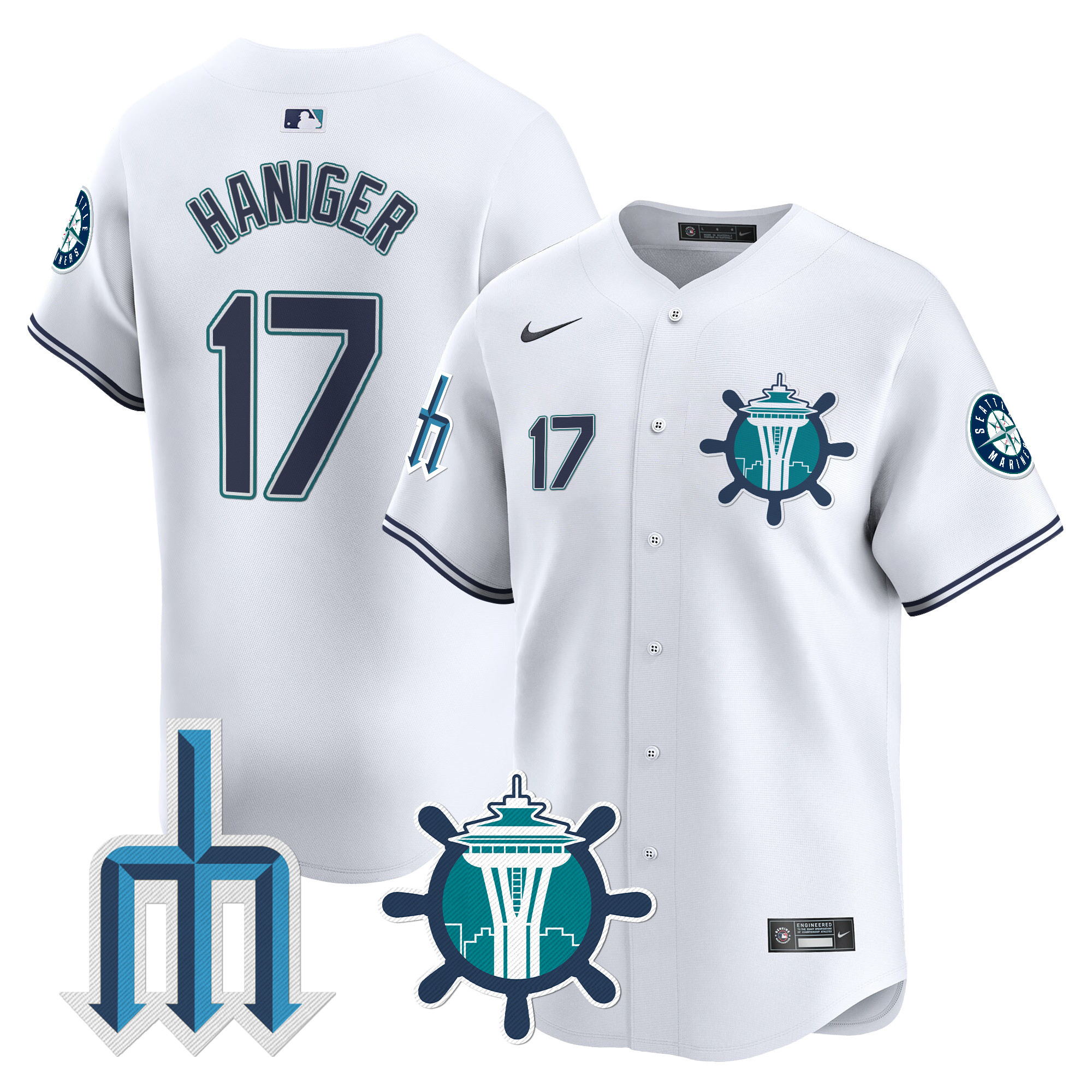 Men's Mitch Haniger Seattle Mariners Trident Patch Vapor Premier Limited White Jersey - All Stitched