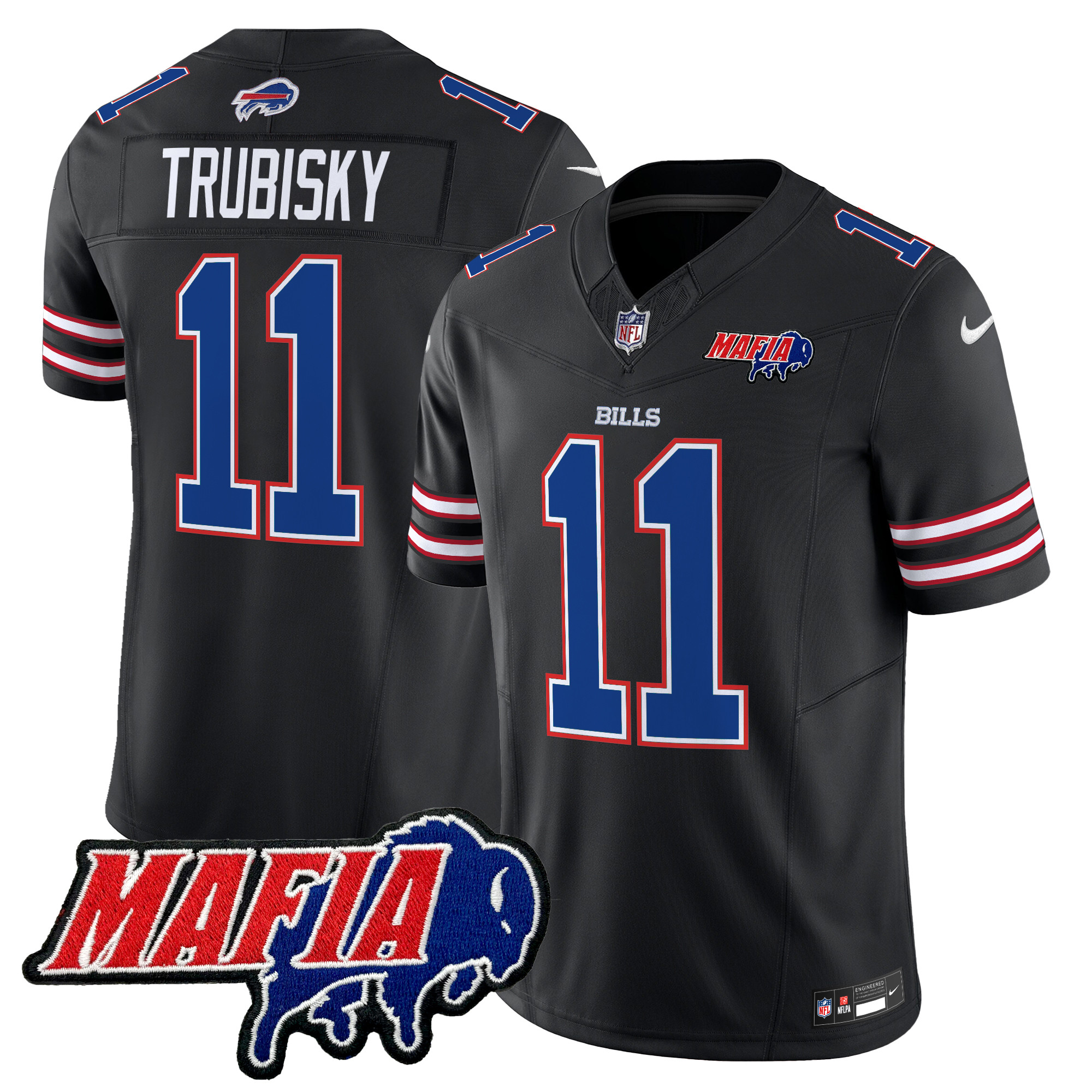 Men's Mitchell Trubisky Buffalo Bills 2024 Buffalo Bills Mafia Patch Vapor Limited Black Jersey - All Stitched