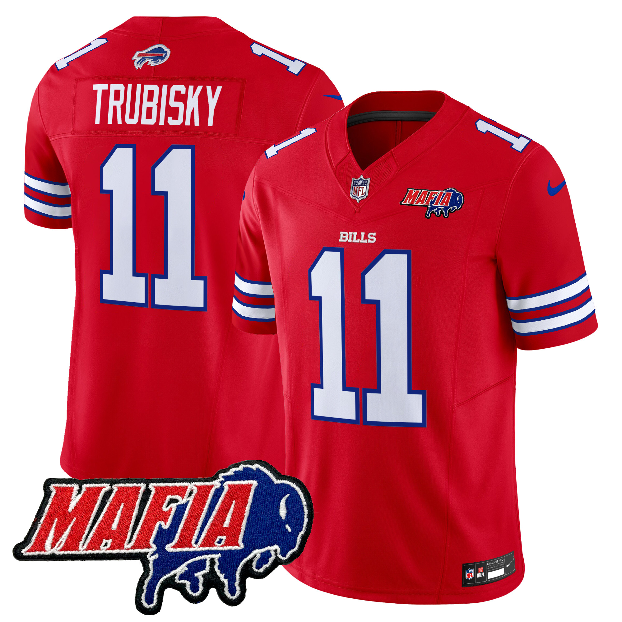 Men's Mitchell Trubisky Buffalo Bills 2024 Buffalo Bills Mafia Patch Vapor Limited Red Jersey - All Stitched